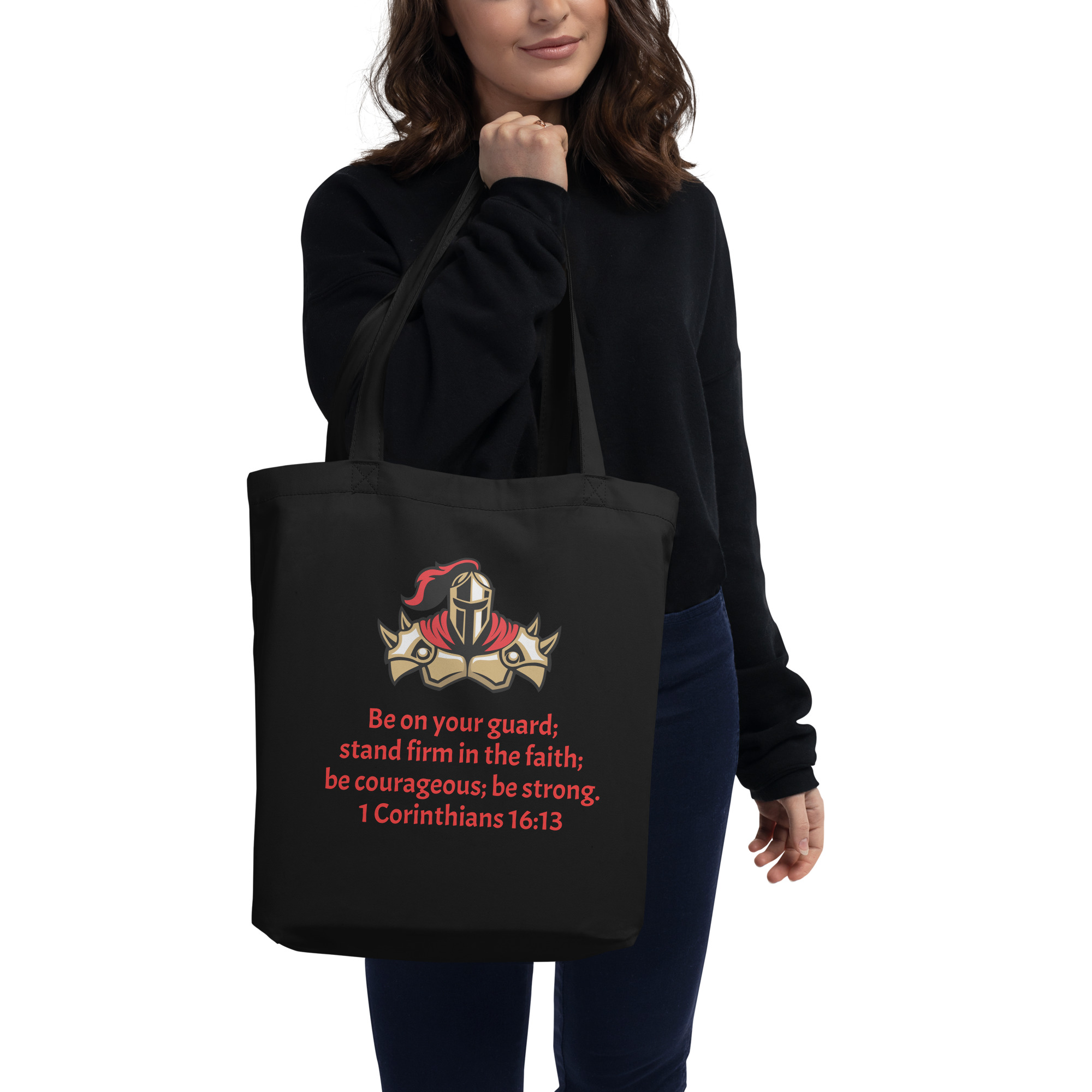1 Corinthians 1613 Faith Warrior - eco-tote-bag-black-front-682228b4e6790