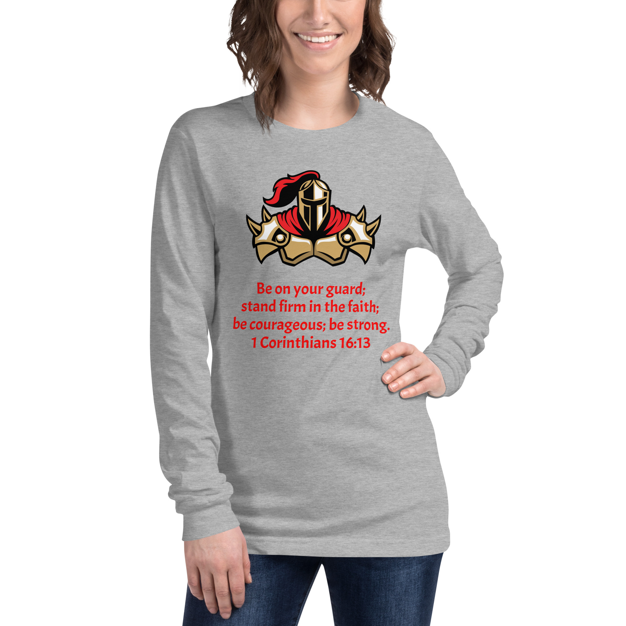1 Corinthians 1613 Faith Warrior - unisex-long-sleeve-tee-athletic-heather-front-68297cac1d868