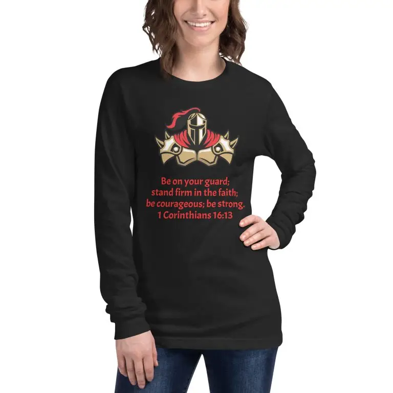 1 Corinthians 1613 Faith Warrior - unisex-long-sleeve-tee-black-heather-front-68297cac1a36e
