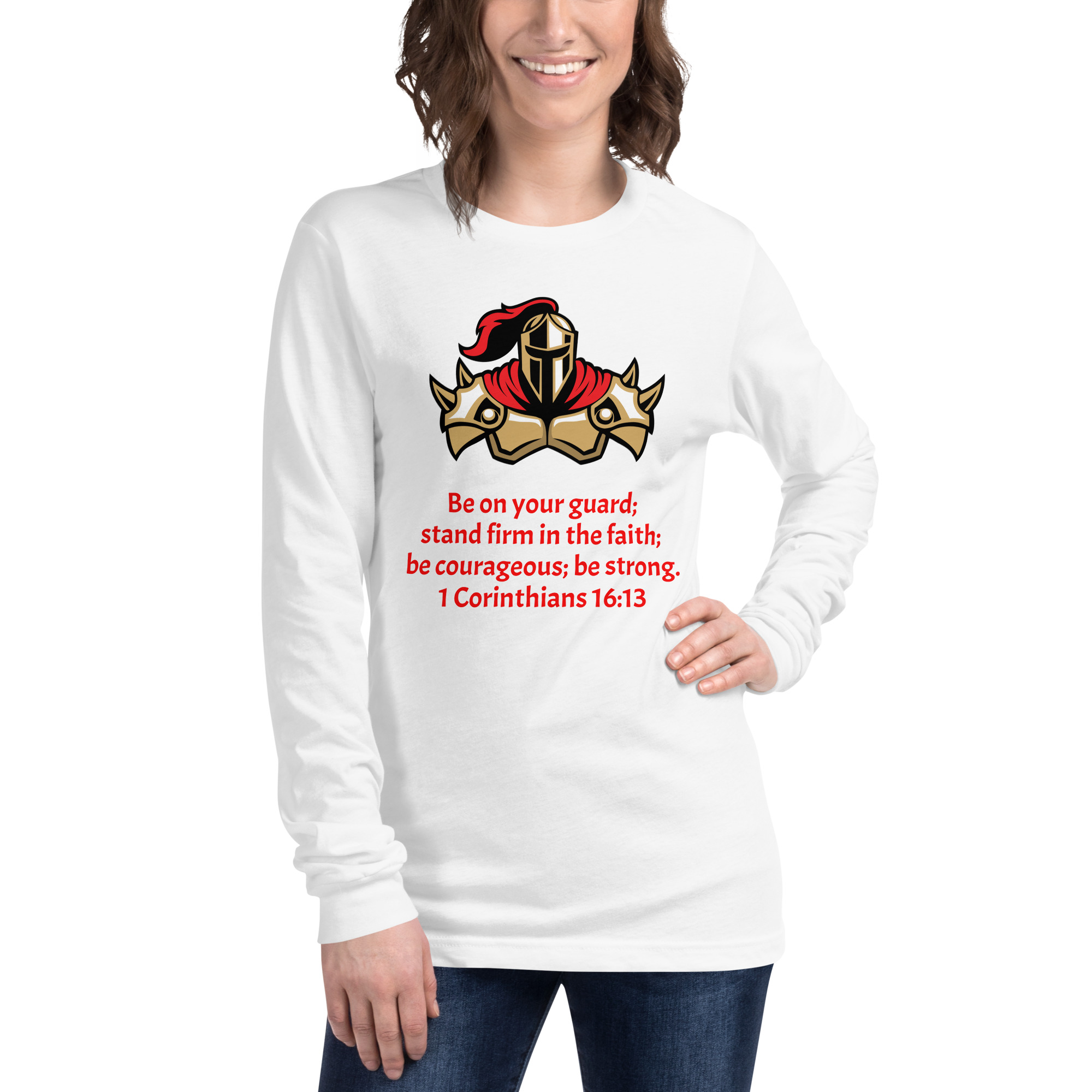1 Corinthians 1613 Faith Warrior - unisex-long-sleeve-tee-white-front-68297cac1f40d