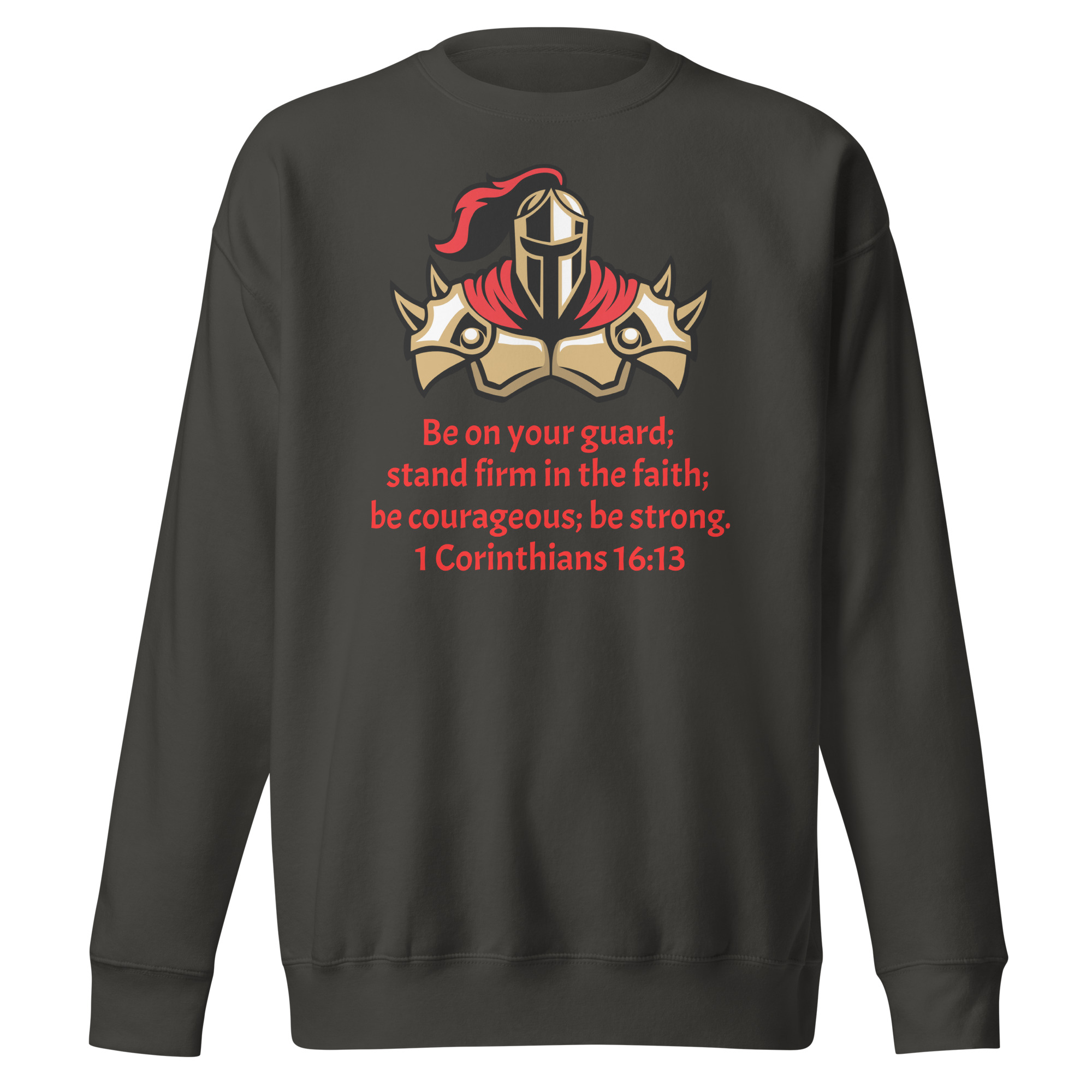 1 Corinthians 1613 Faith Warrior - unisex-premium-sweatshirt-vintage-black-front-68297d9395e8d