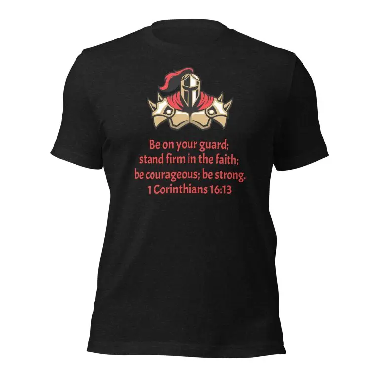 1 Corinthians 1613 Faith Warrior - unisex-staple-t-shirt-black-heather-front-68297daeac54a