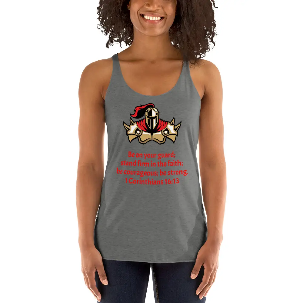 1 Corinthians 1613 Faith Warrior - womens-racerback-tank-top-premium-heather-front-68297d63f3636
