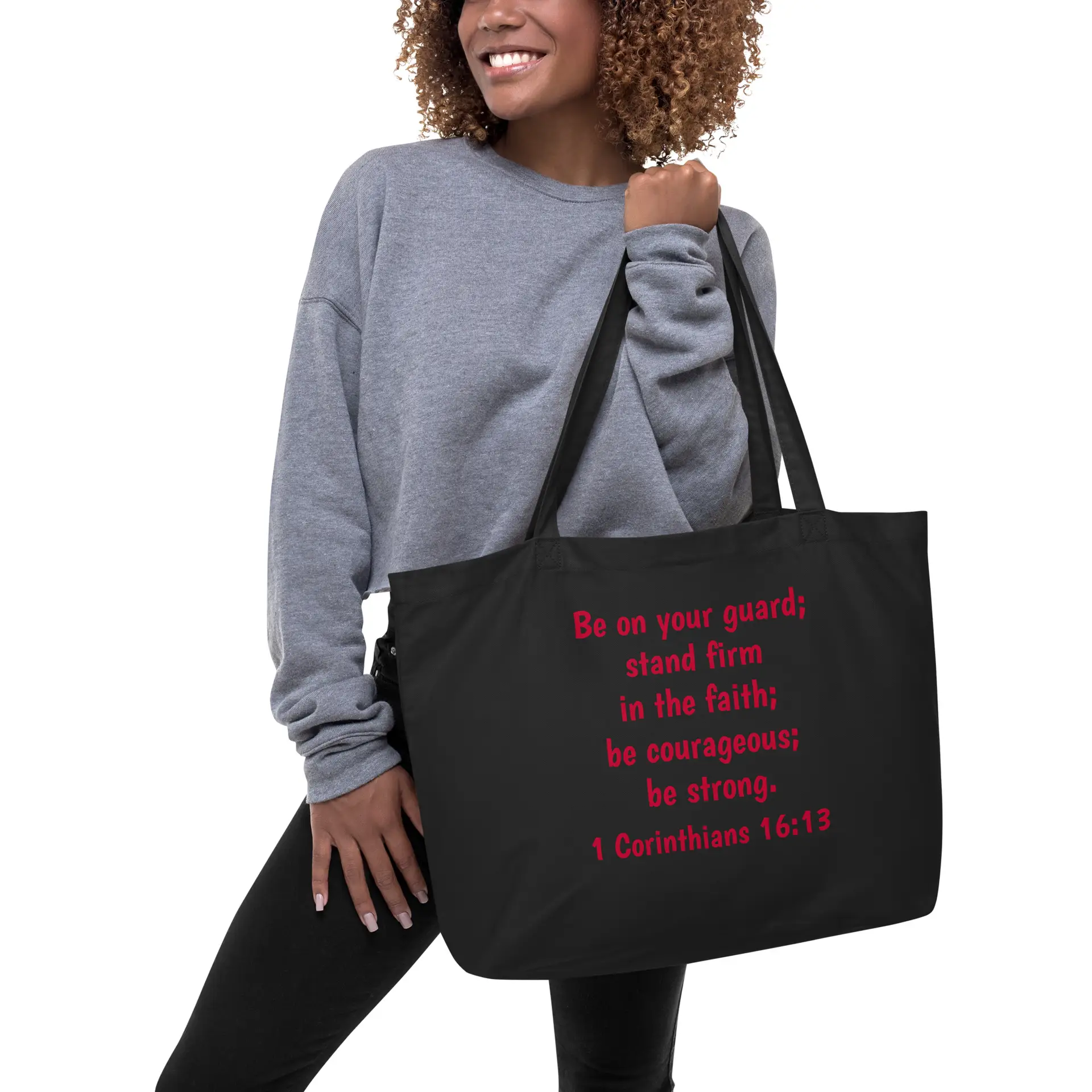 1 Corinthians 1613 Faith - large-eco-tote-black-front-6821f9367a854
