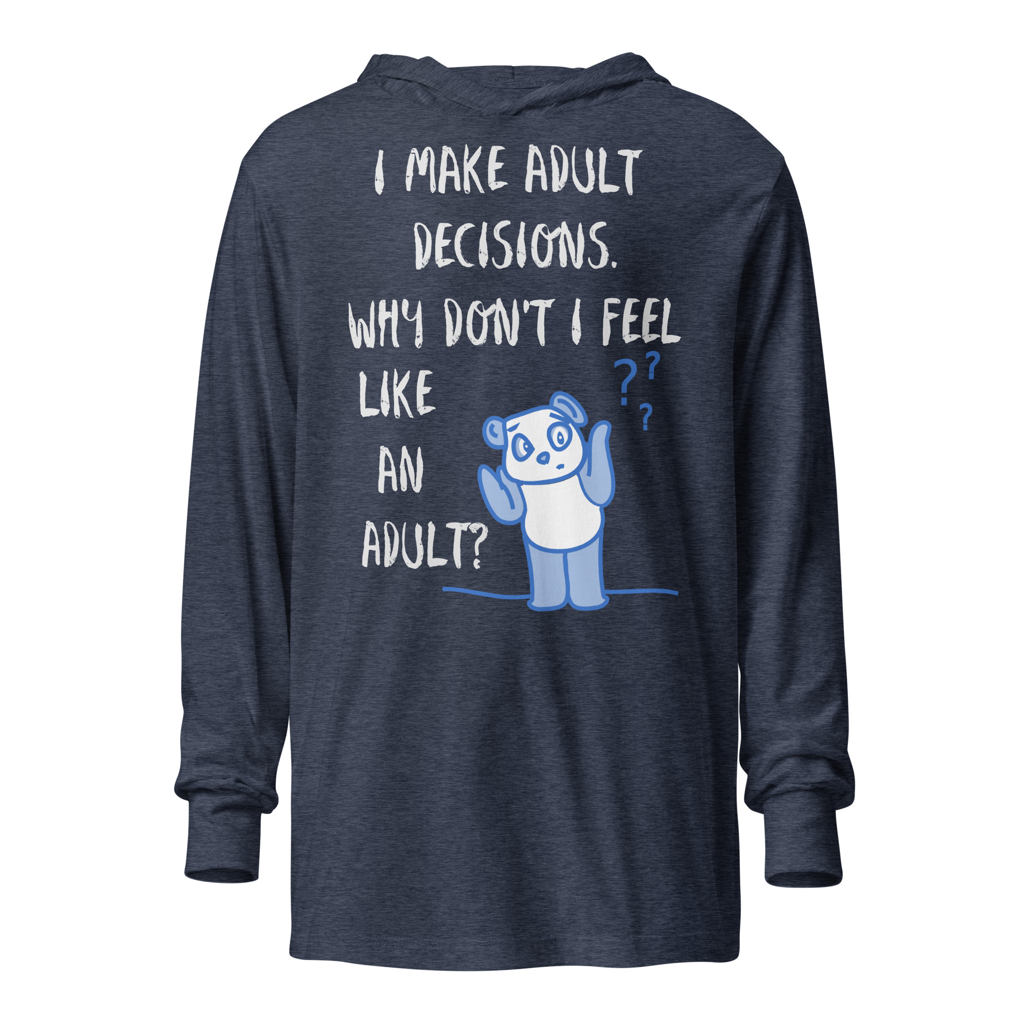 Adult Decisions - unisex-hooded-long-sleeve-tee-heather-navy-front-6825c5bceada5