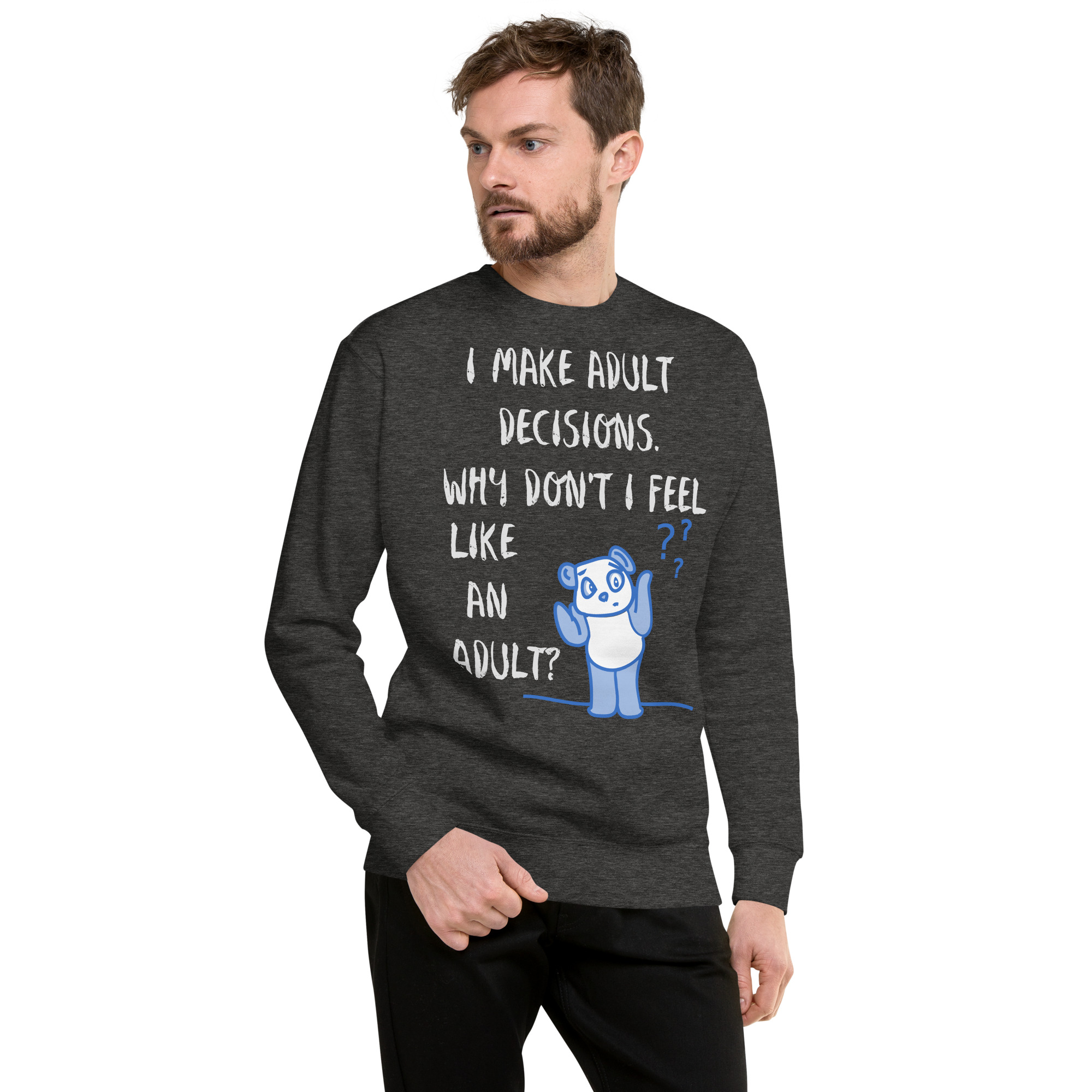 Adult Decisions - unisex-premium-sweatshirt-charcoal-heather-front-6825c62da40b9