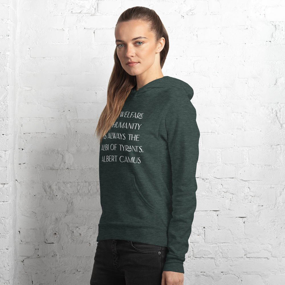 Albert Camus Welfare of Humanity (B+C) unisex-pullover-hoodie-heather-forest-left-front-68dfd85ed096d