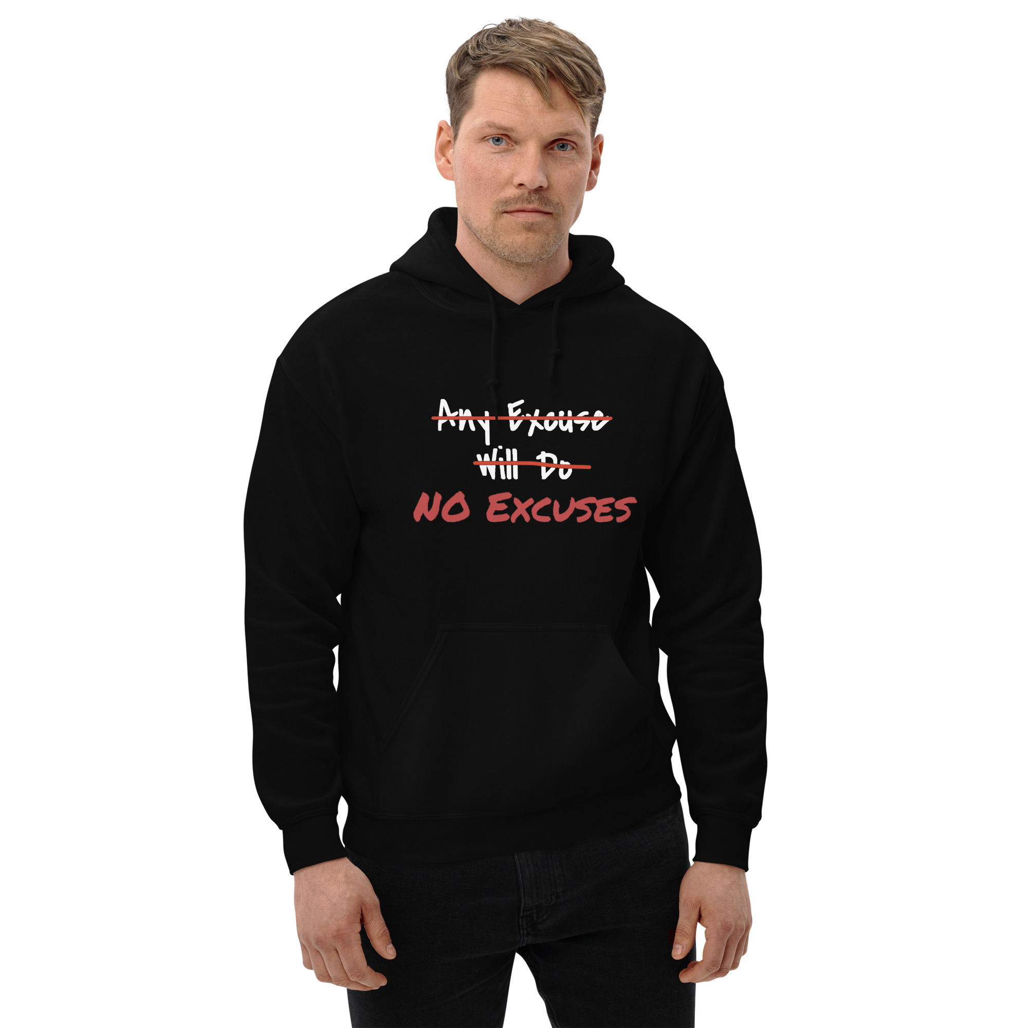 Any Excuse, No Excuses - unisex-heavy-blend-hoodie-black-front-6825cb12ab90b