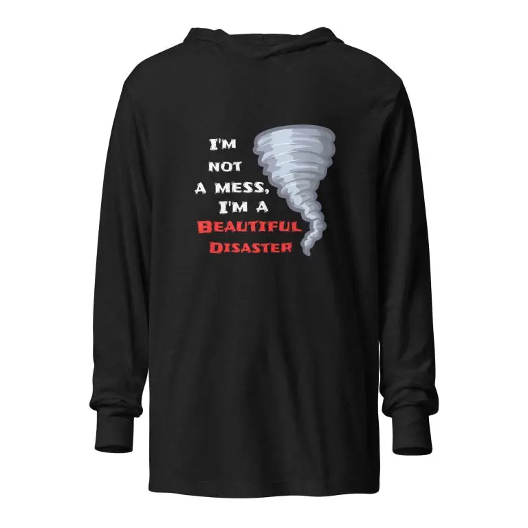 Beautiful Disaster - unisex-hooded-long-sleeve-tee-charcoal-black-triblend-front-6825e2d887065