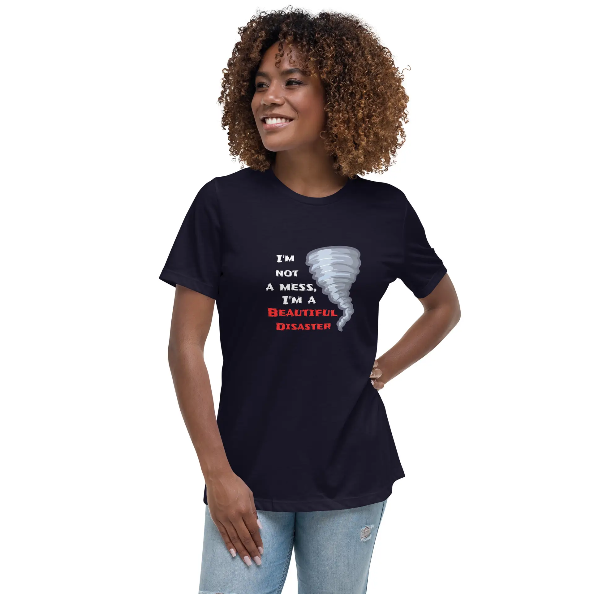 Beautiful Disaster - womens-relaxed-t-shirt-navy-front-6825e262273a0
