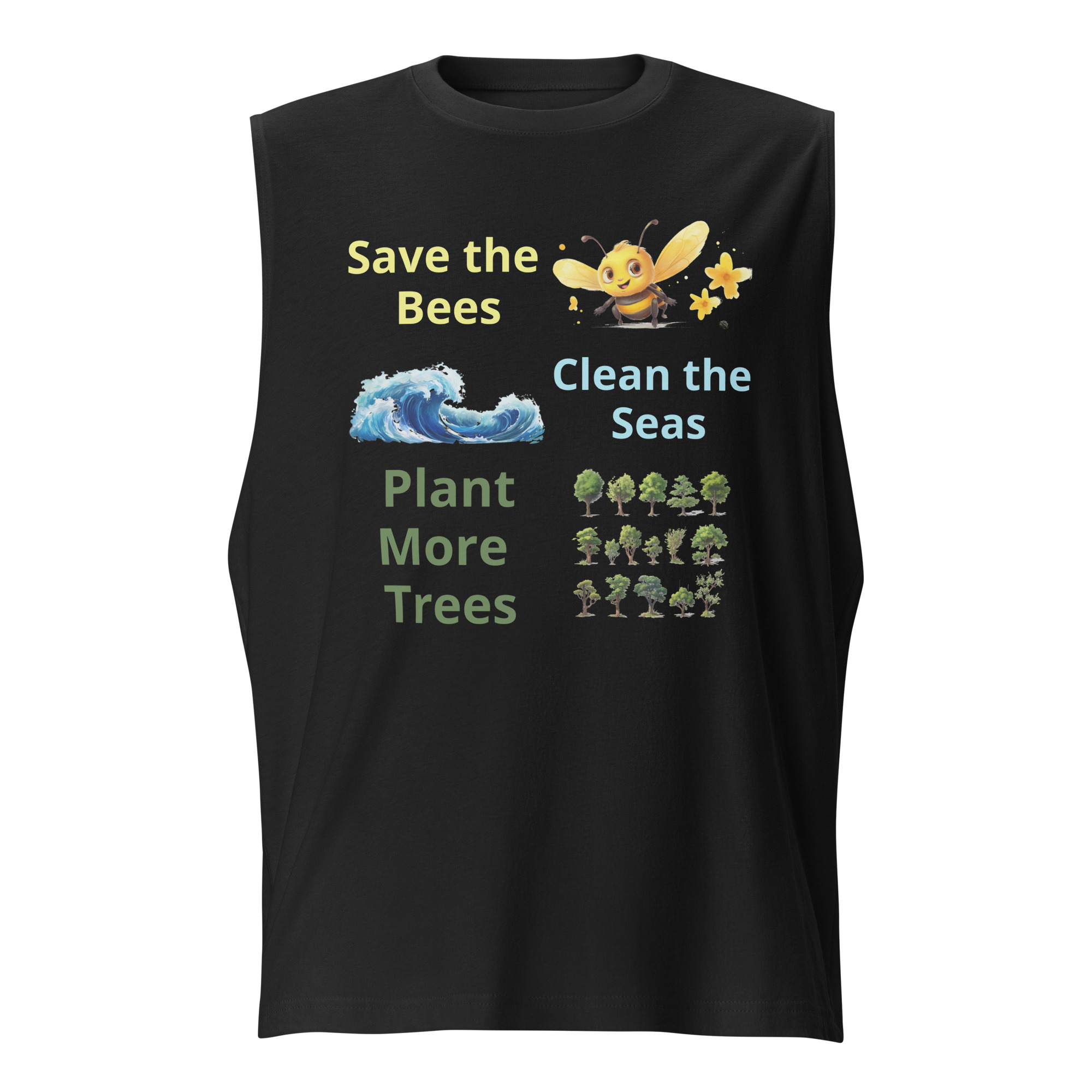 Bees, Seas & Trees - unisex-muscle-shirt-black-front-6825e43f14e23