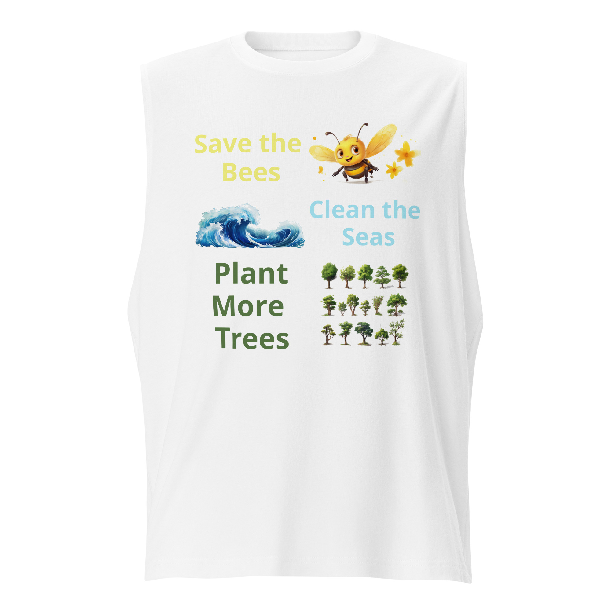 Bees, Seas & Trees - unisex-muscle-shirt-white-front-6825e43f1580f