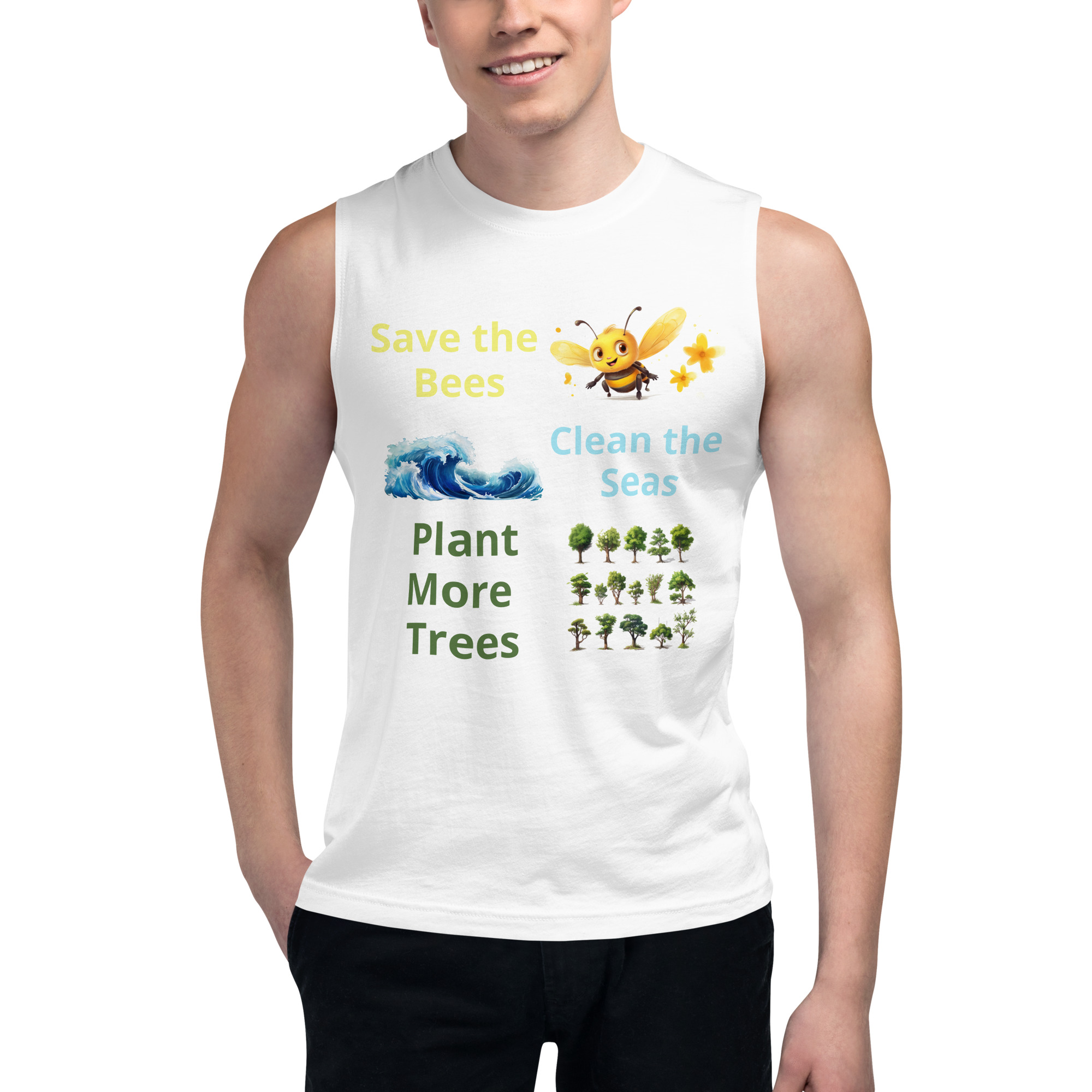 Bees, Seas & Trees - unisex-muscle-shirt-white-front-6825e43f15c03