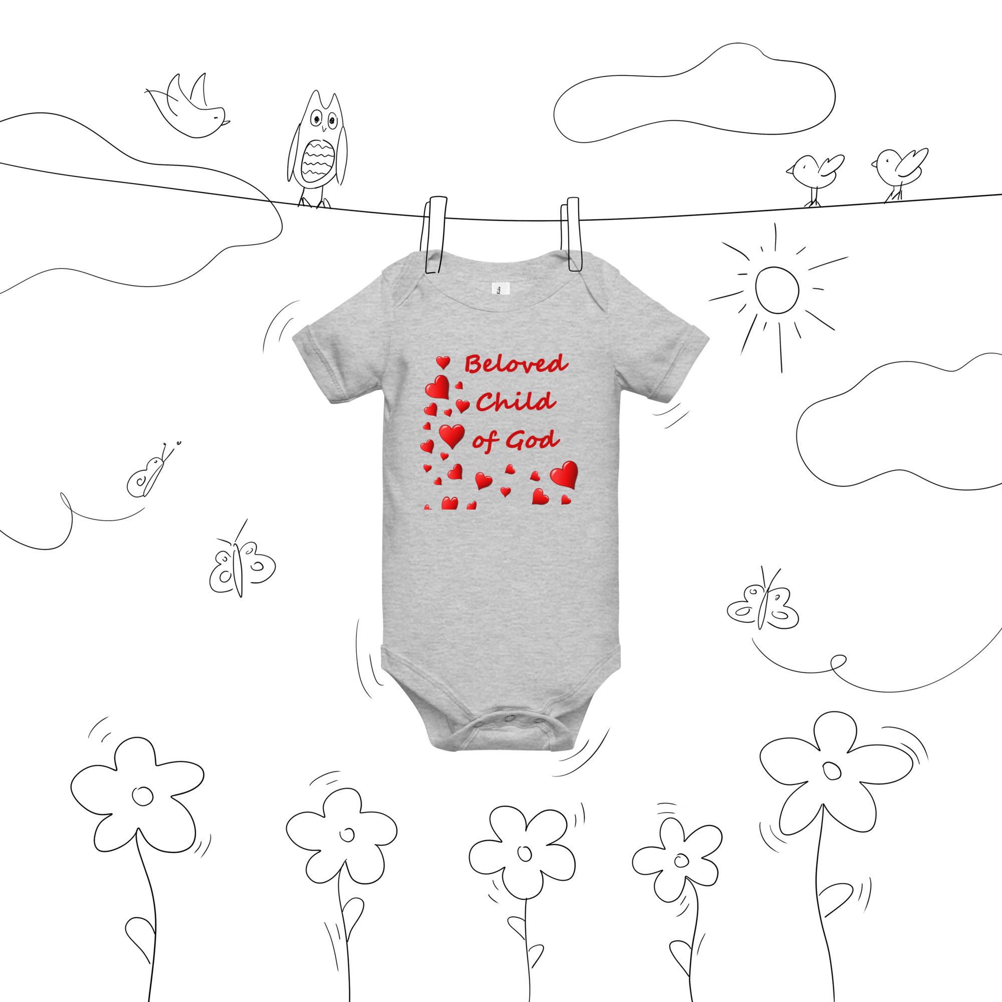 Beloved Child of God - baby-short-sleeve-one-piece-athletic-heather-front-6825e5edc1233