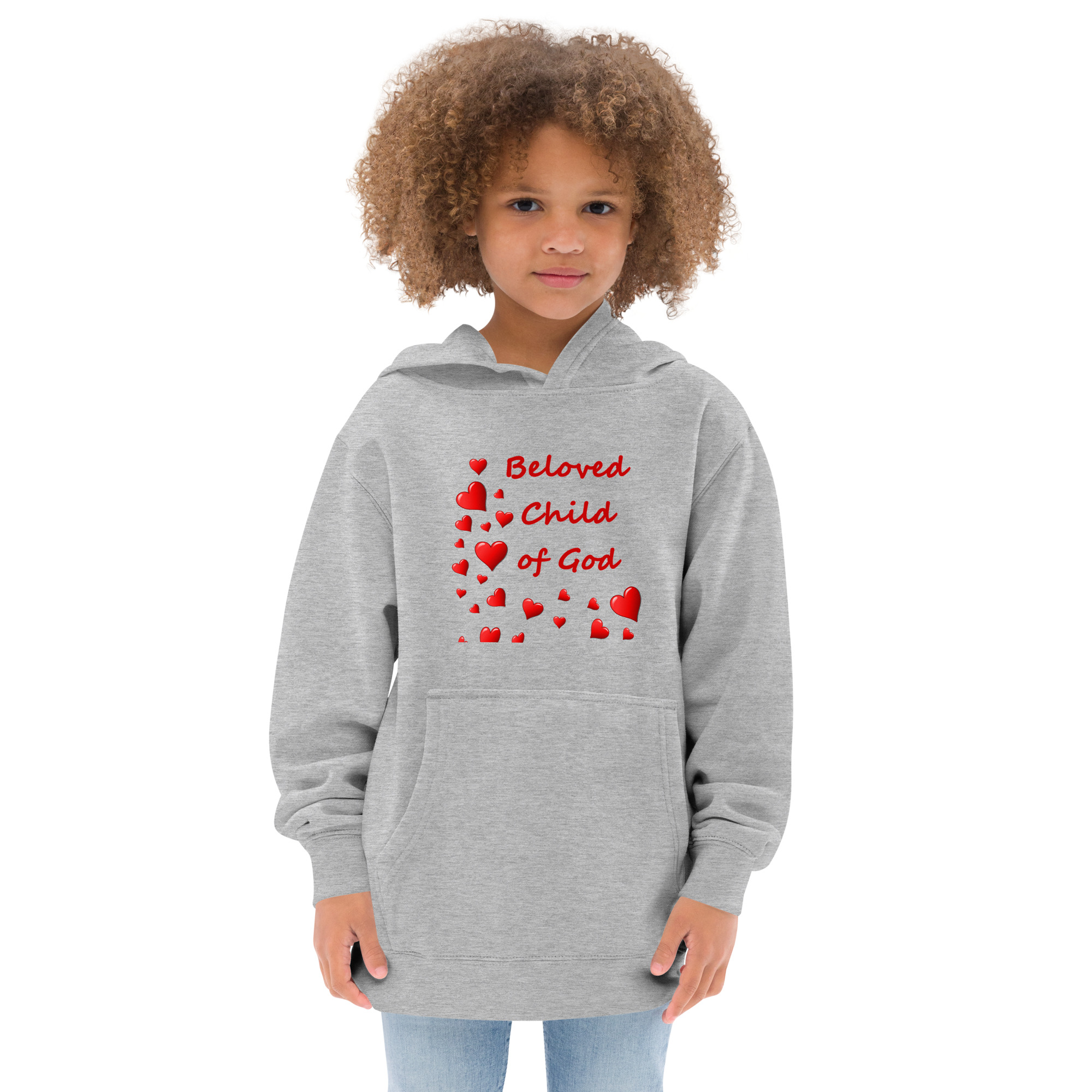 Beloved Child of God - kids-fleece-hoodie-athletic-heather-front-6825e631401b6