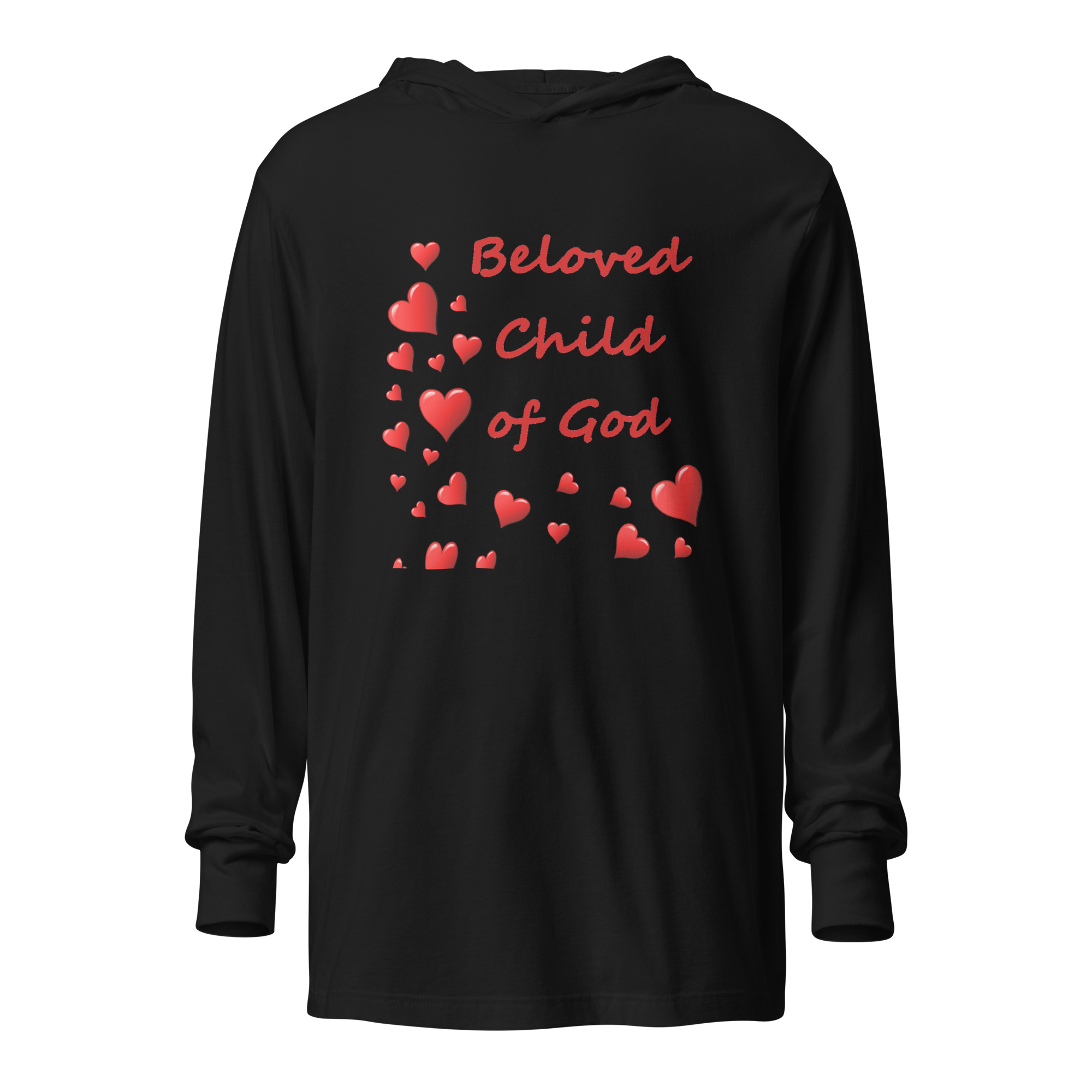 Beloved Child of God - unisex-hooded-long-sleeve-tee-black-front-6825e61b34887