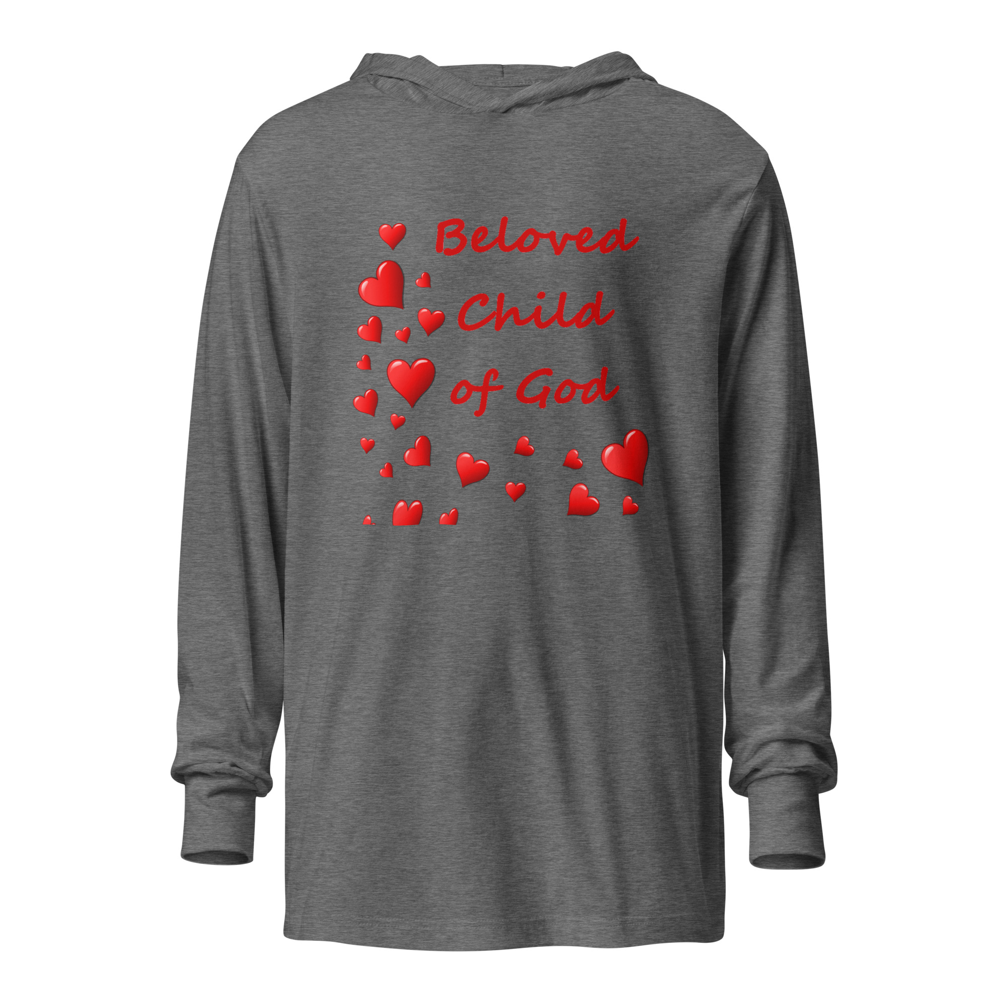 Beloved Child of God - unisex-hooded-long-sleeve-tee-grey-triblend-front-6825e61b34eaf
