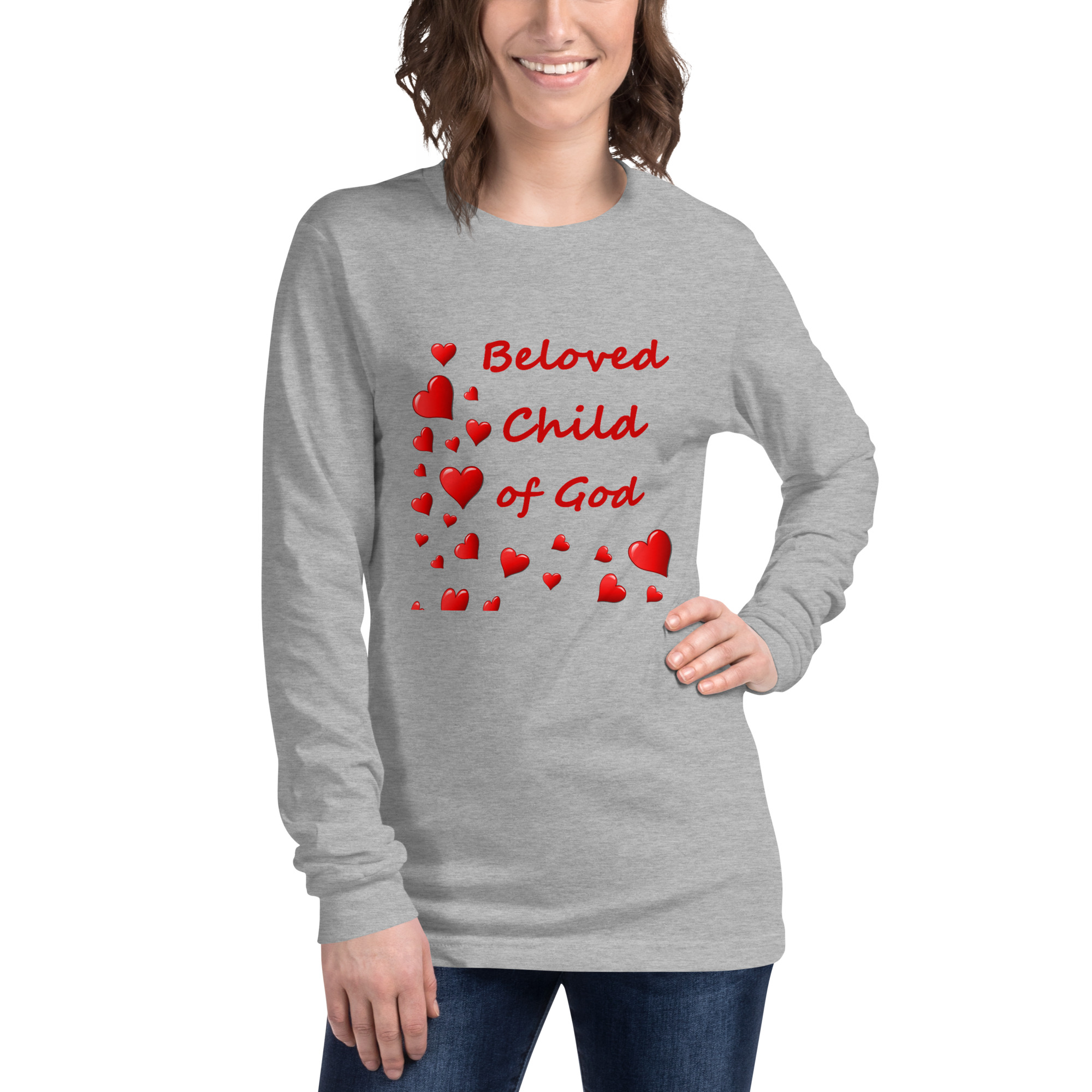 Beloved Child of God - unisex-long-sleeve-tee-athletic-heather-front-6825e7499dba7