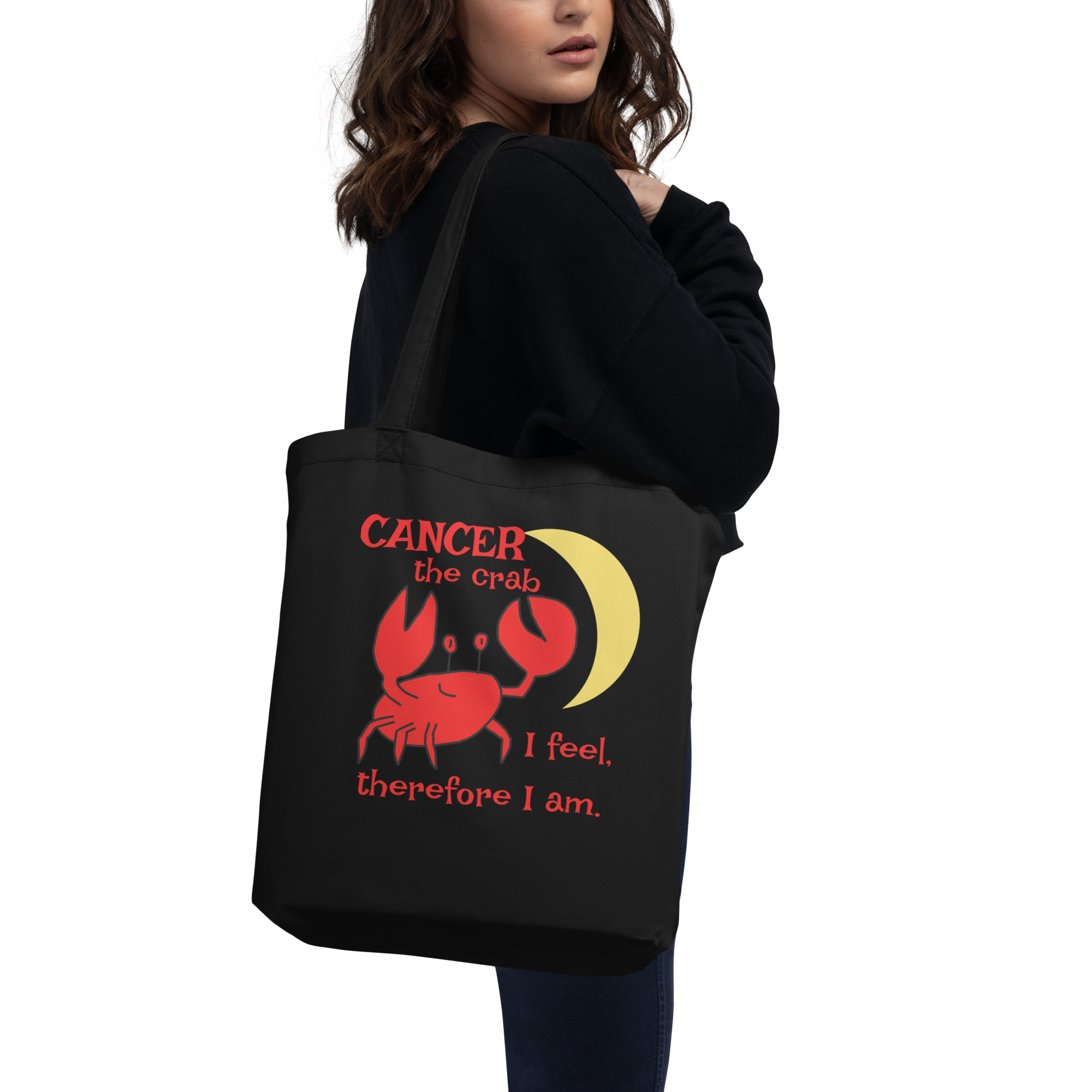 Cancer the Crab, I feel Therefore I Am - eco-tote-bag-black-back-6825e88f9a63c
