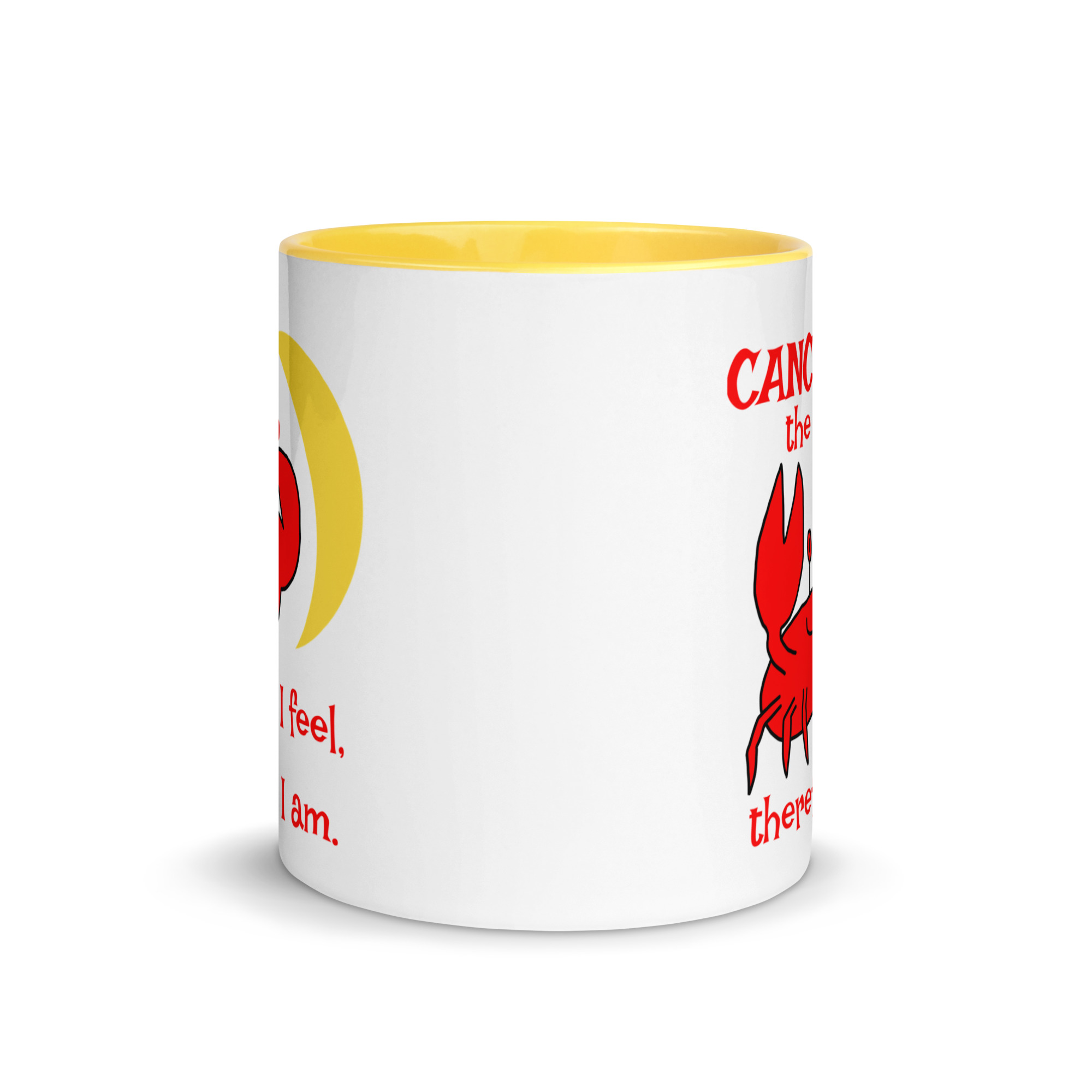 Cancer the Crab, I feel Therefore I Am - white-ceramic-mug-with-color-inside-yellow-11-oz-front-6825e87a6b495