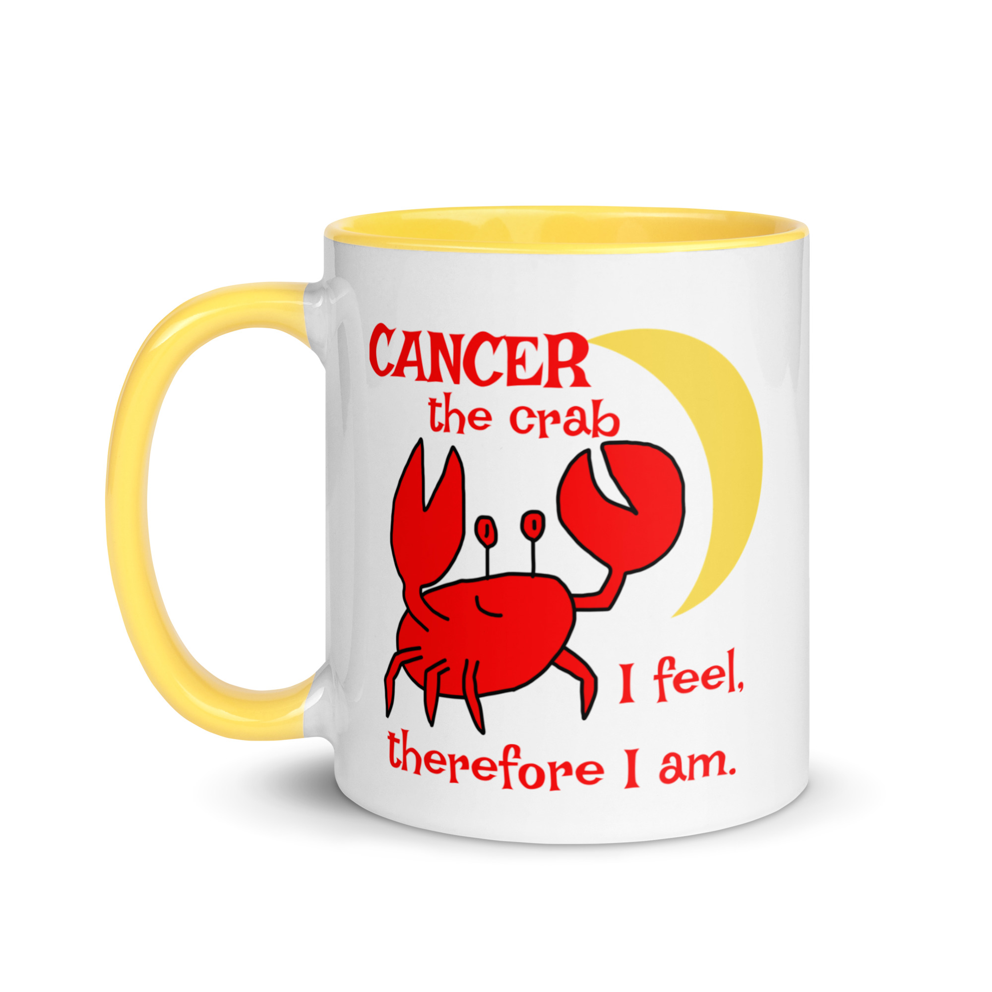 Cancer the Crab, I feel Therefore I Am - white-ceramic-mug-with-color-inside-yellow-11-oz-left-6825e87a6b4d4