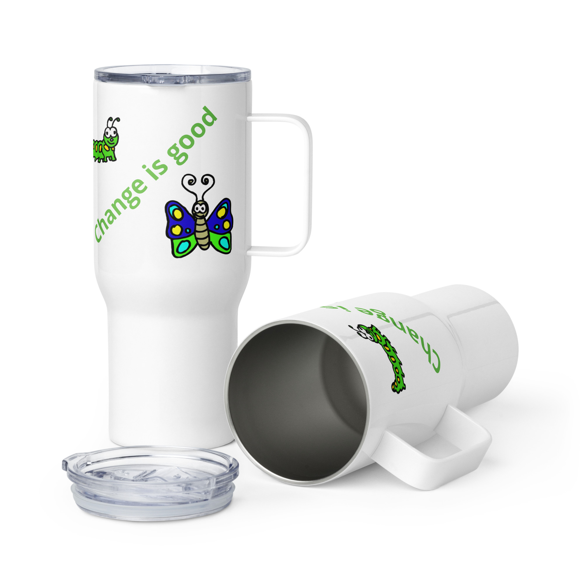 Caterpillar Butterfly Change is Good - travel-mug-with-a-handle-white-25-oz-front-6825ea8e5816a