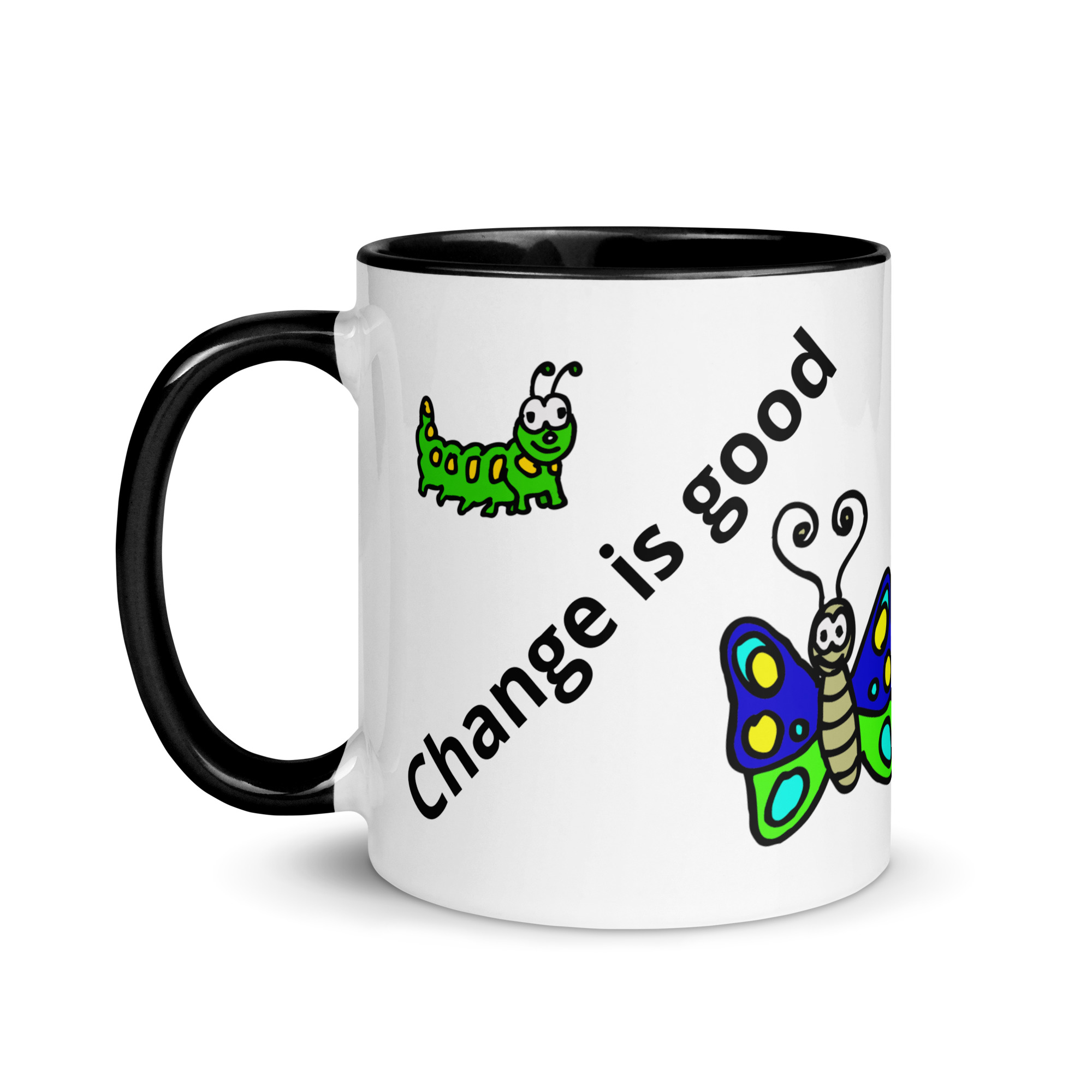 Caterpillar Butterfly Change is Good - white-ceramic-mug-with-color-inside-black-11-oz-left-6825ea3368351