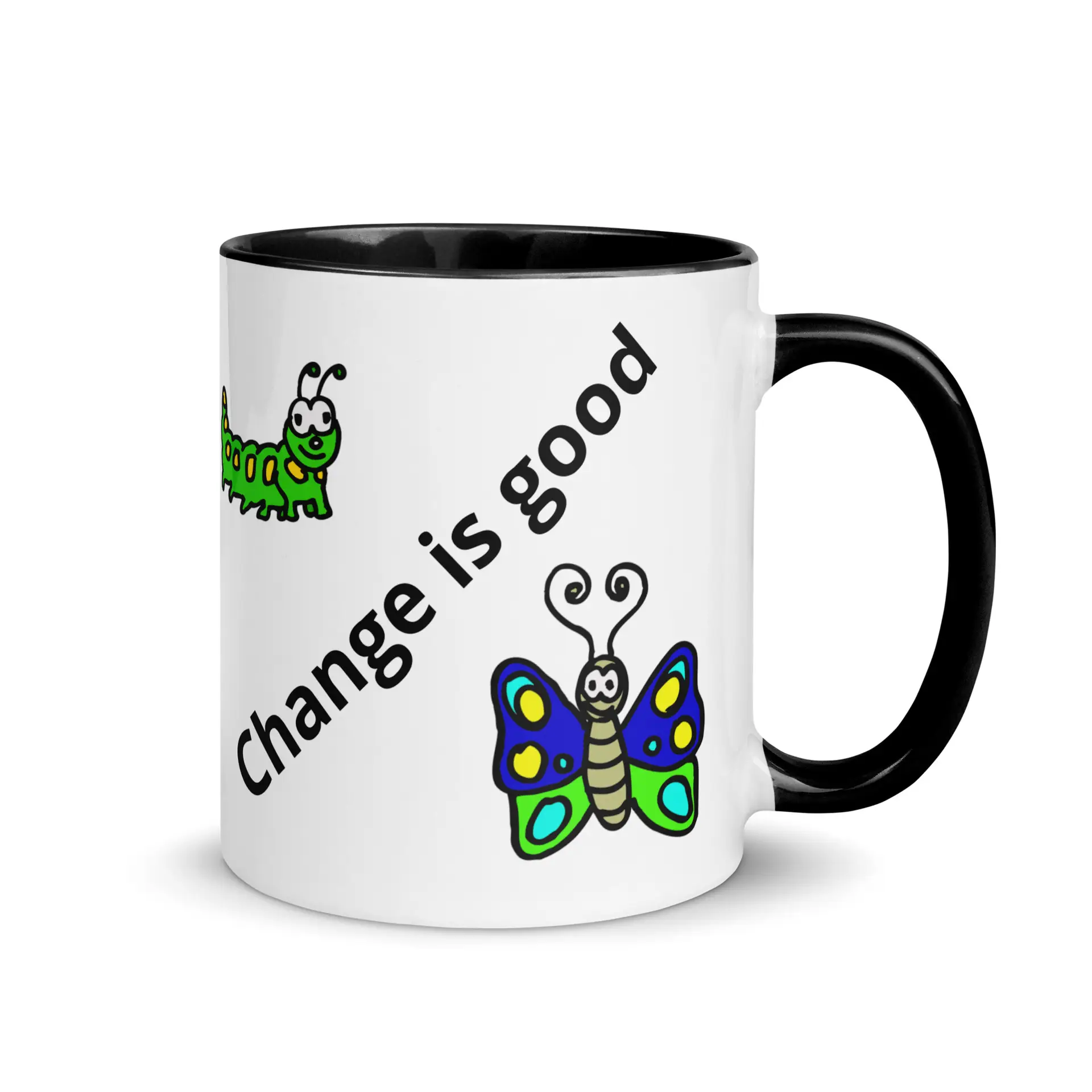 Caterpillar Butterfly Change is Good Mug with Color Inside