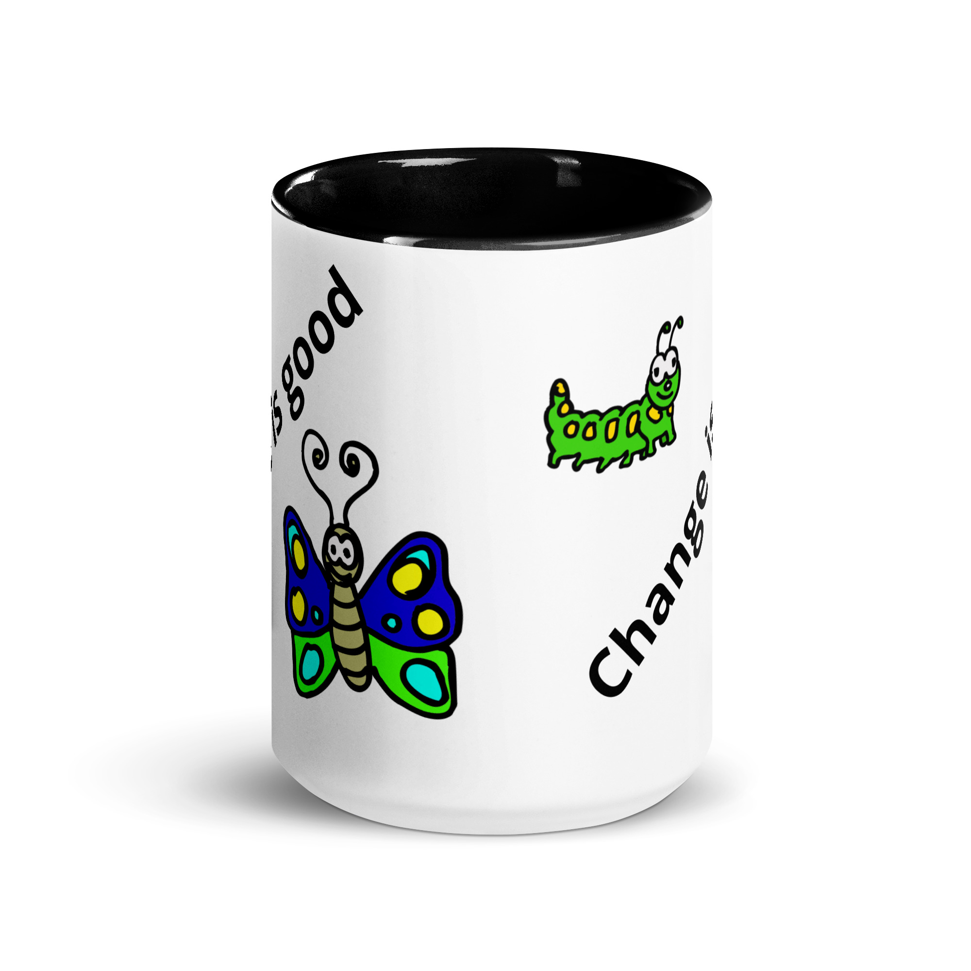Caterpillar Butterfly Change is Good - white-ceramic-mug-with-color-inside-black-15-oz-front-6825ea33683dd