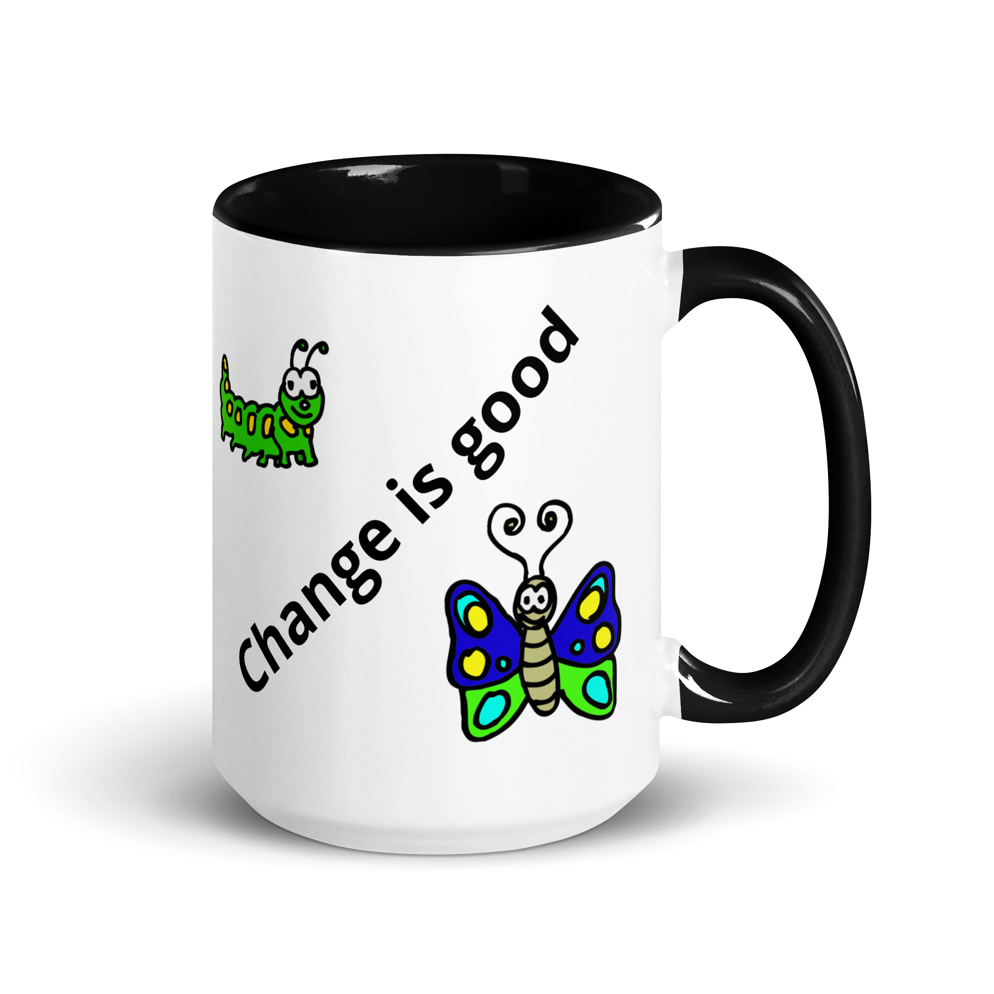 Caterpillar Butterfly Change is Good - white-ceramic-mug-with-color-inside-black-15-oz-right-6825ea3368391