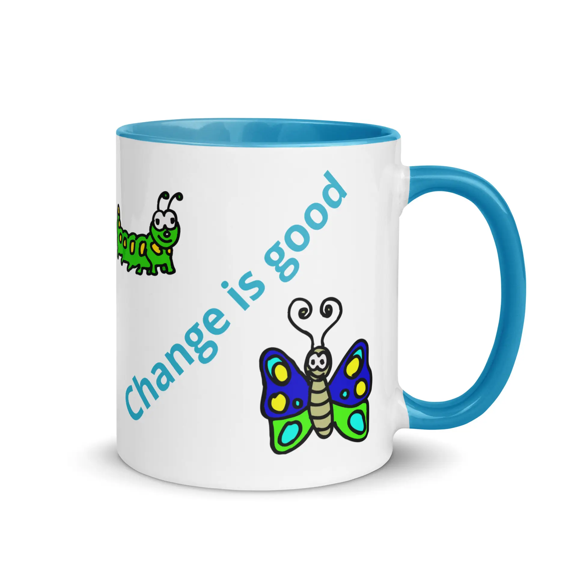 Caterpillar Butterfly Change is Good Mug with Color Inside