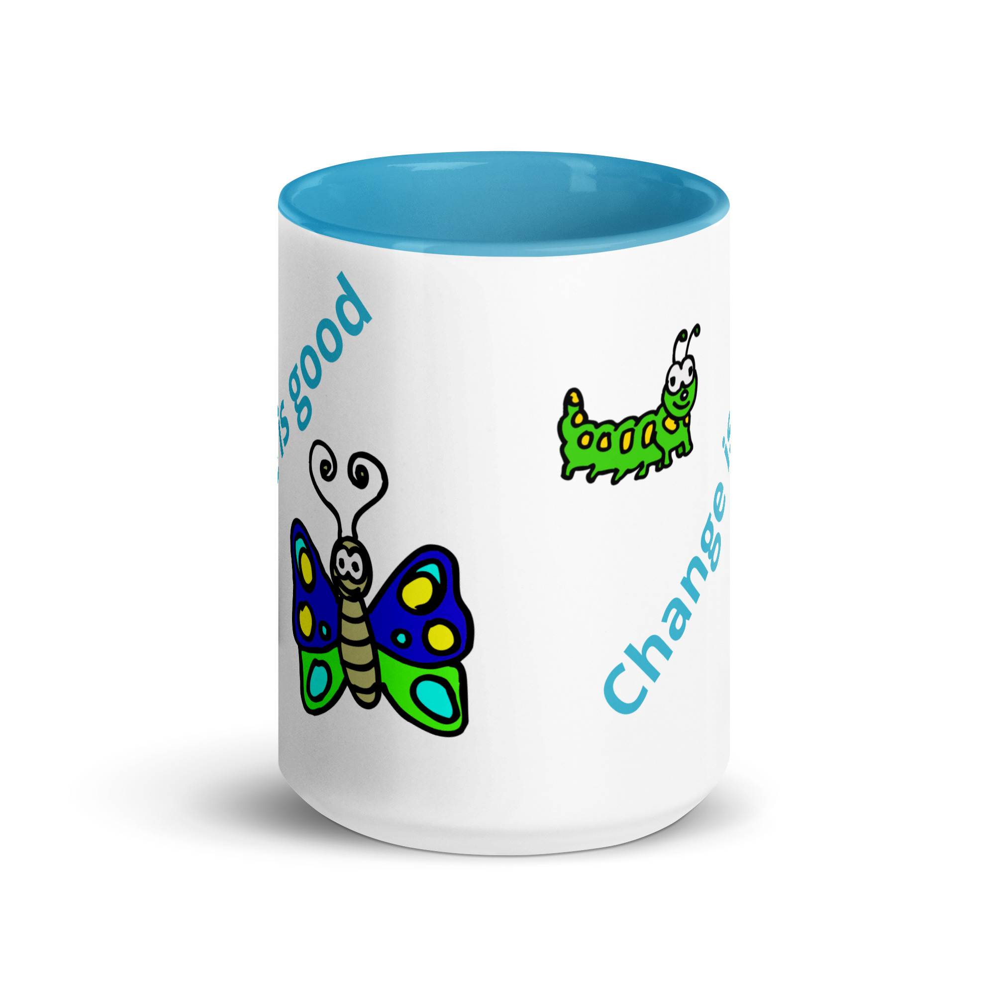Caterpillar Butterfly Change is Good - white-ceramic-mug-with-color-inside-blue-15-oz-front-6825ea3eb7ae7