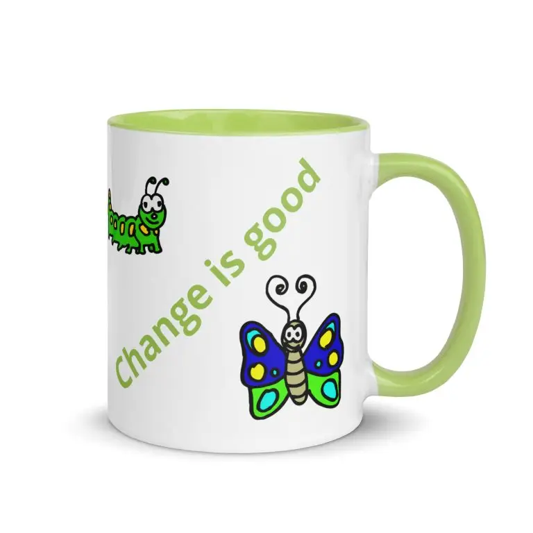Caterpillar Butterfly Change is Good - white-ceramic-mug-with-color-inside-green-11-oz-right-6825ea792c103