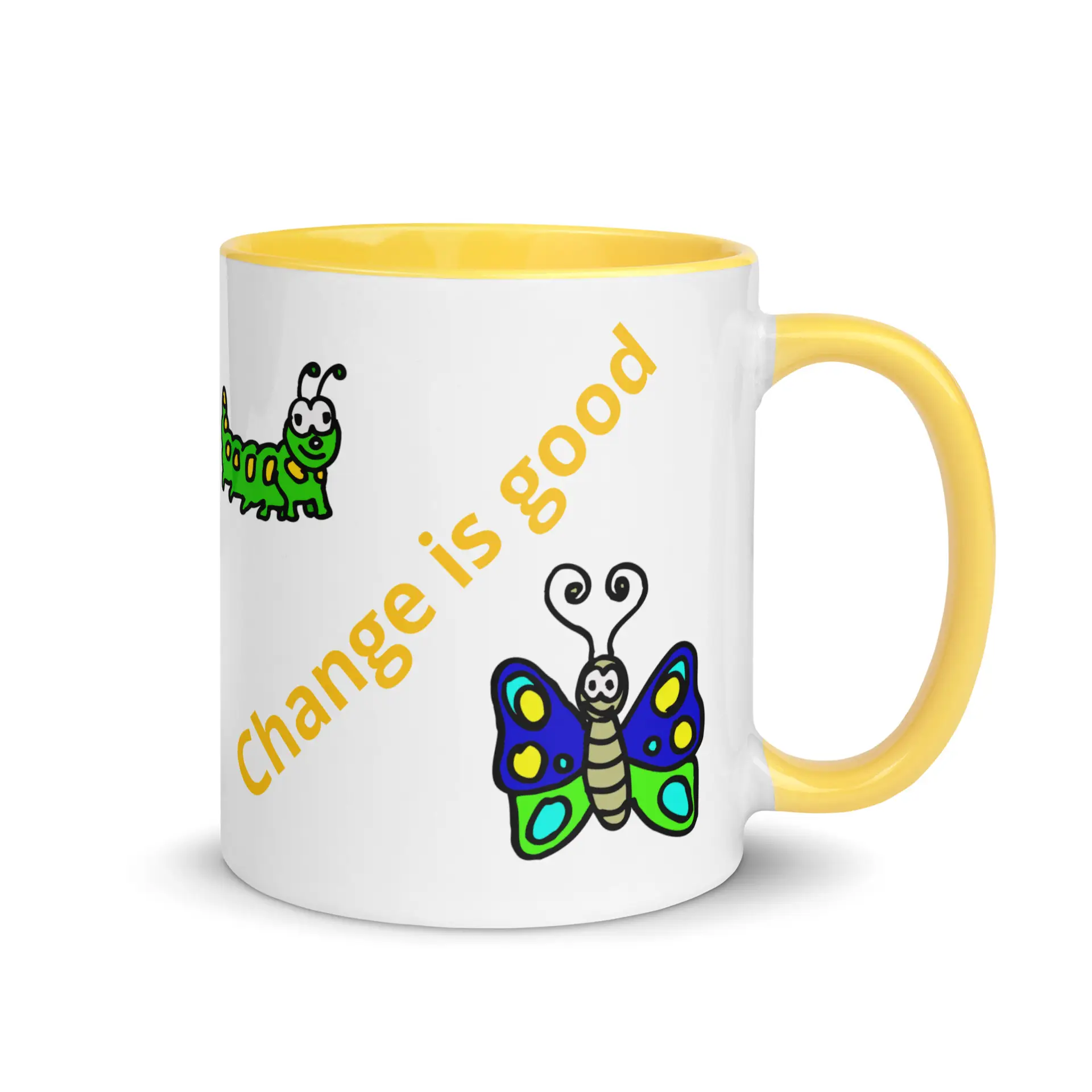 Caterpillar Butterfly Change is Good Mug with Color Inside