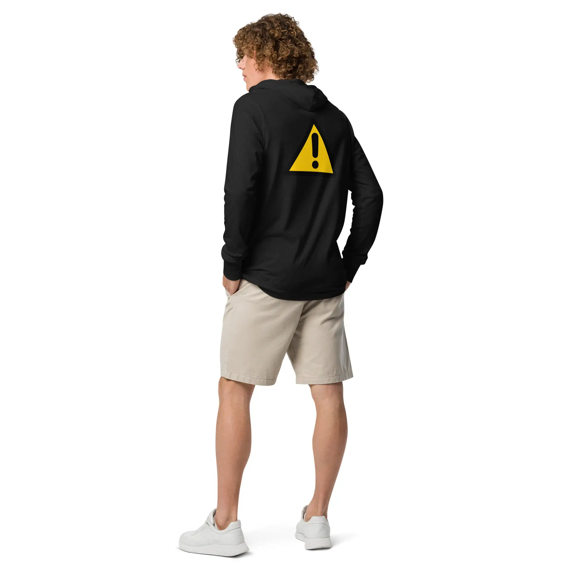 Caution Warning Label - unisex-hooded-long-sleeve-tee-charcoal-black-triblend-back-6825eb6b074e4