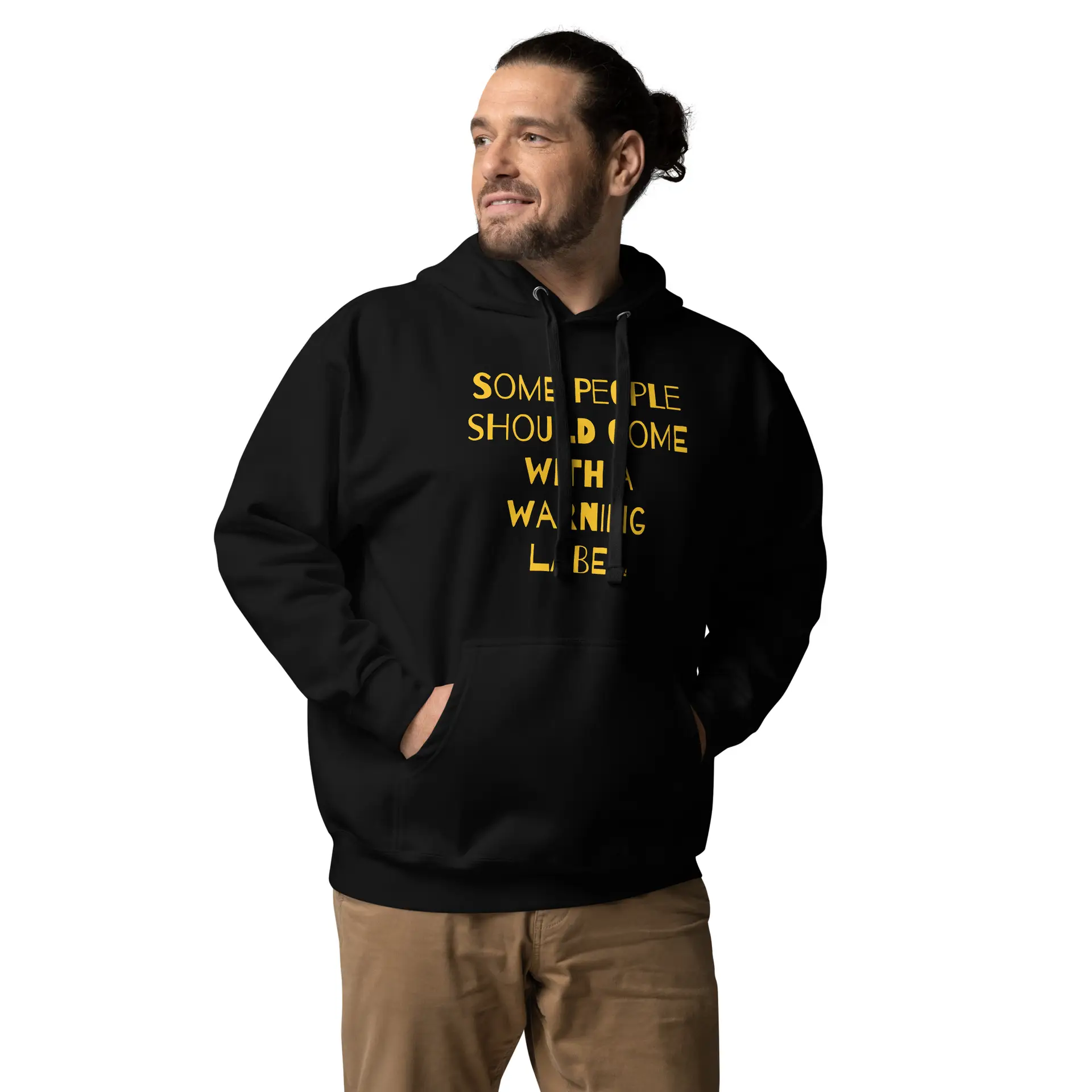 Caution Warning Label - unisex-premium-hoodie-black-front-6825eb7c8d53f