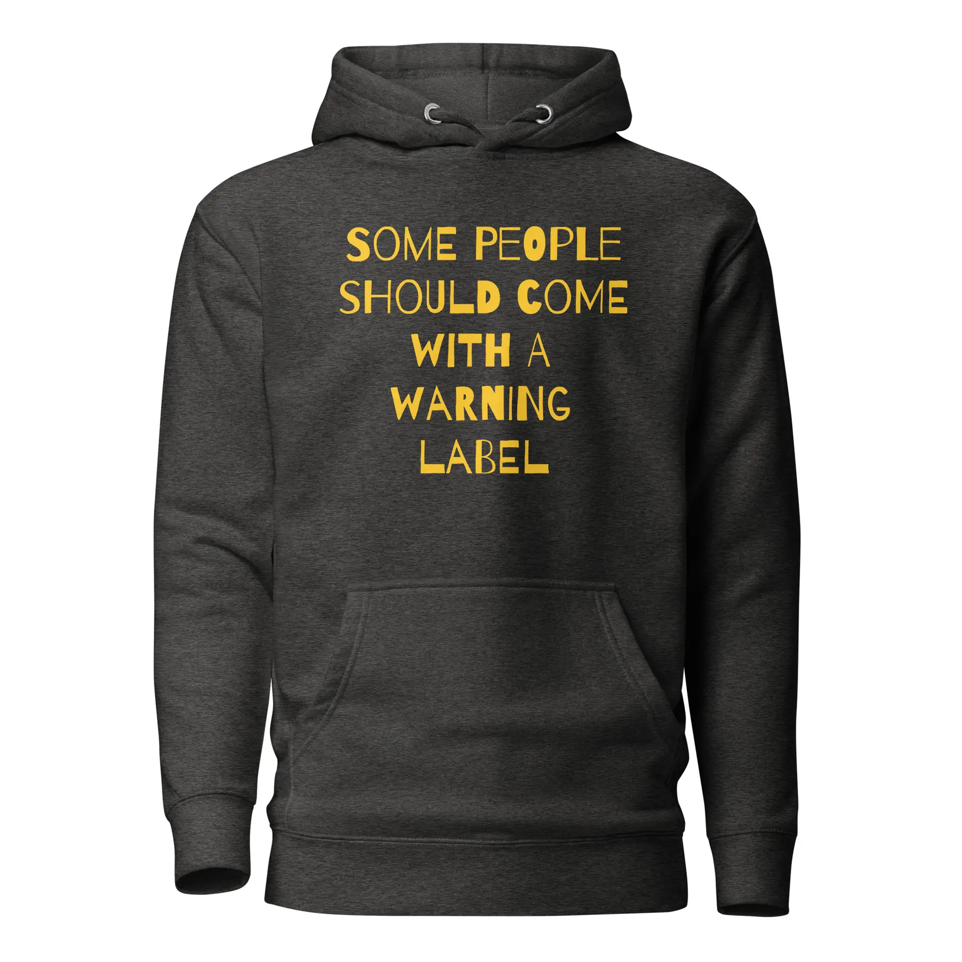 Caution Warning Label - unisex-premium-hoodie-charcoal-heather-front-6825eb7c8edbf
