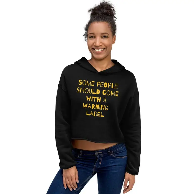 Caution Warning Label - womens-cropped-hoodie-black-front-6825ebd0afa8b