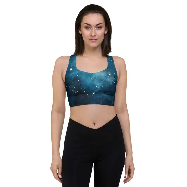 Celestial Supernova - all-over-print-recycled-longline-sports-bra-white-front-6825ececb9548