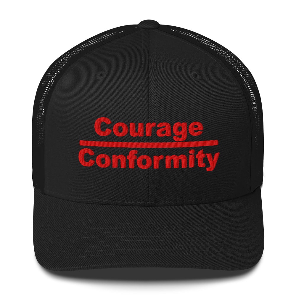 Courage over Conformity retro trucker-hat-black-front-69c83be3d3133