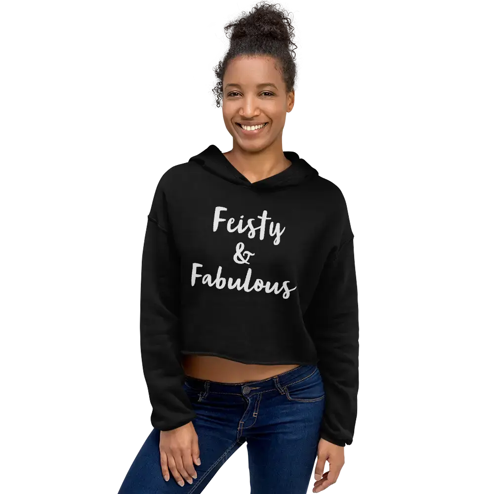 Feisty & Fabulous cropped hoodie black-front-68390f9d6d0b0