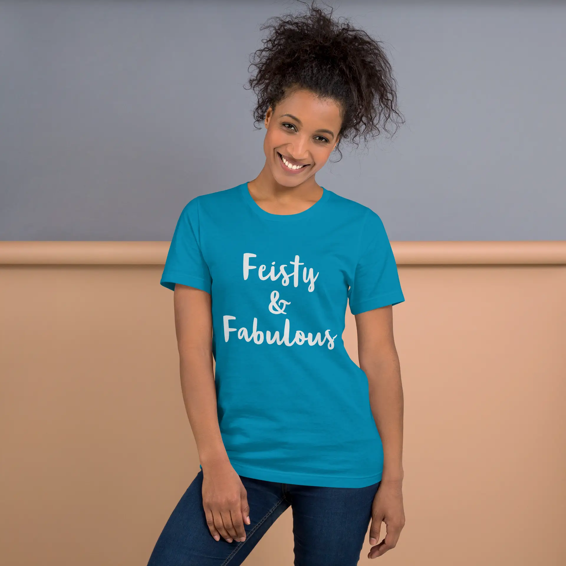 Feisty & Fabulous staple t-shirt aqua-front-68390ab4f16e4