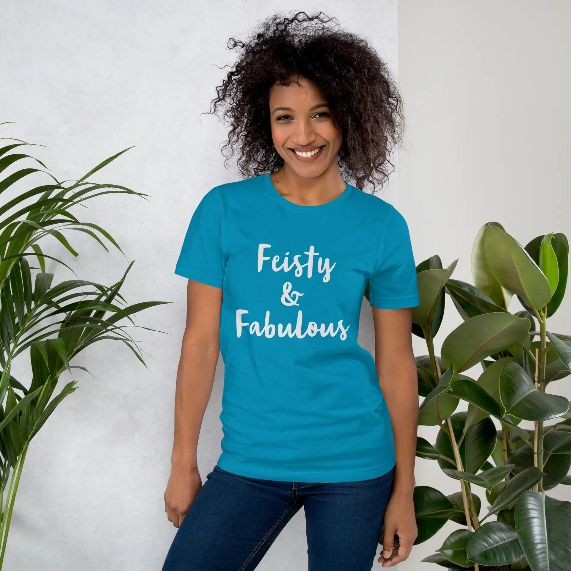 Feisty & Fabulous staple t-shirt aqua-front-68390ab509fe1