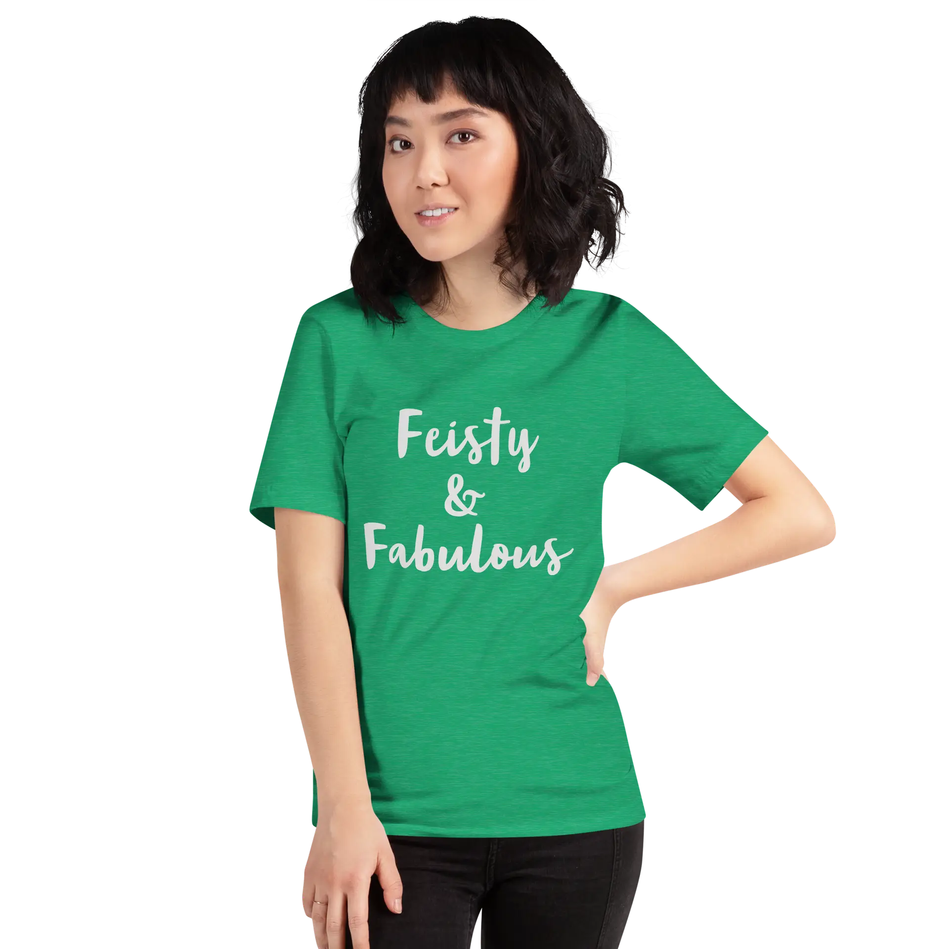 Feisty & Fabulous staple t-shirt heather-kelly-front-68390ab5ab95e