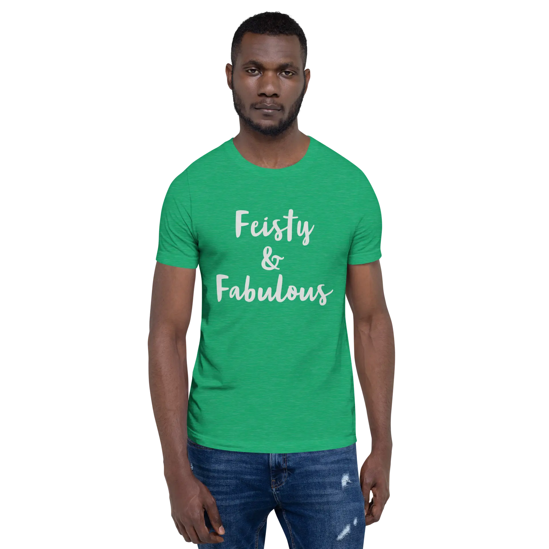Feisty & Fabulous staple t-shirt heather-kelly-front-68390ab5be252