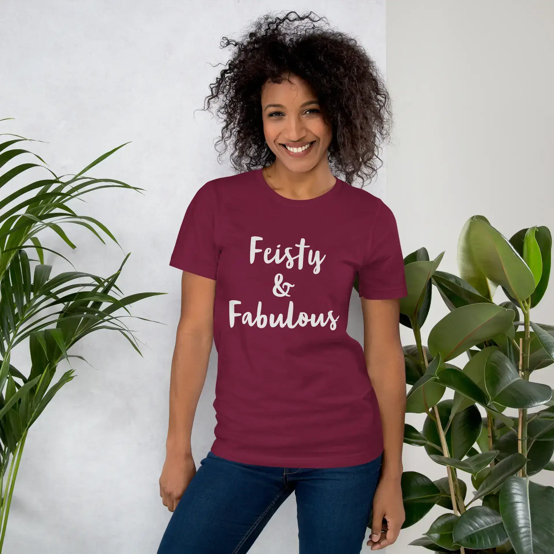 Feisty & Fabulous staple t-shirt maroon-front-68390ab3ebbdb