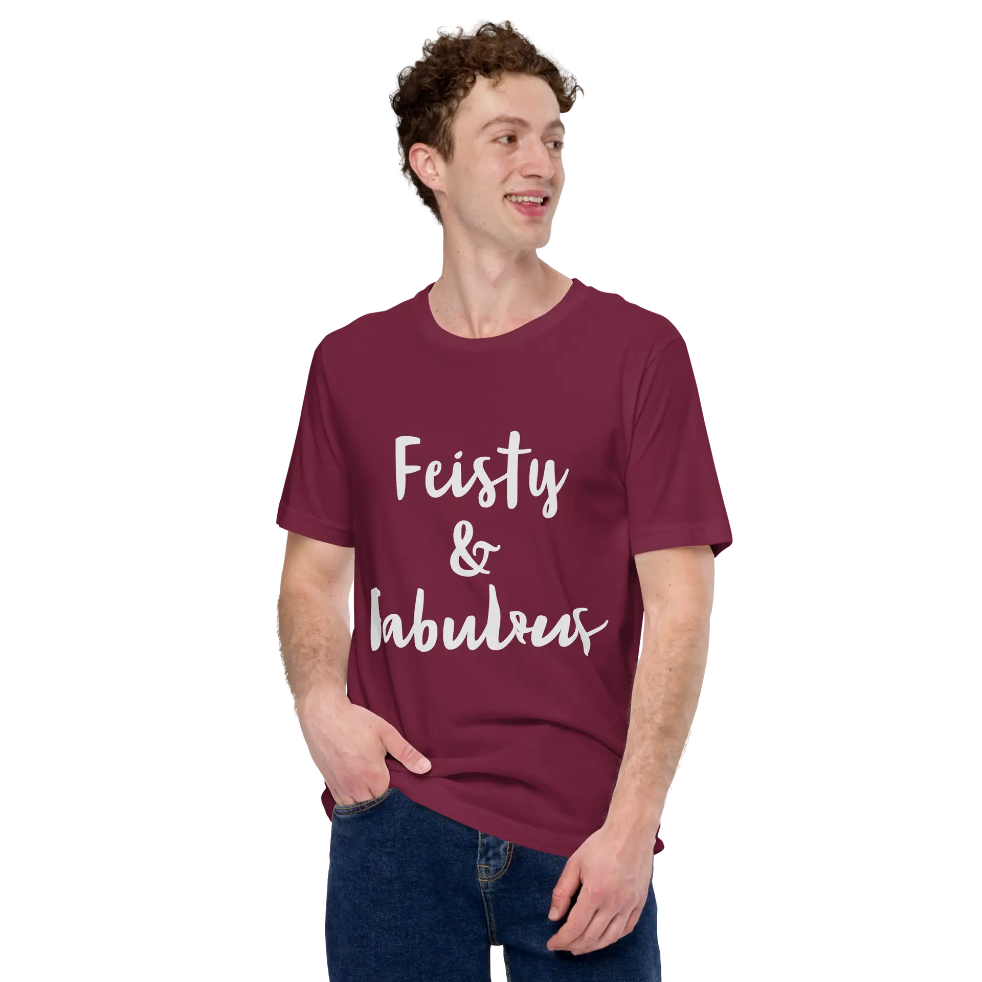 Feisty & Fabulous staple t-shirt maroon-front-68390ab40ed10