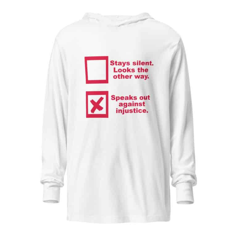Justice Speaks hooded-long-sleeve-tee-white-front-69c324f513250