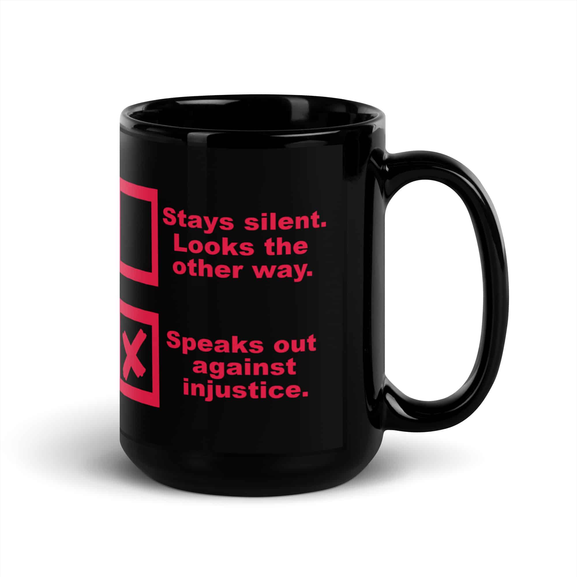 Justice Speaks Black Glossy Mug