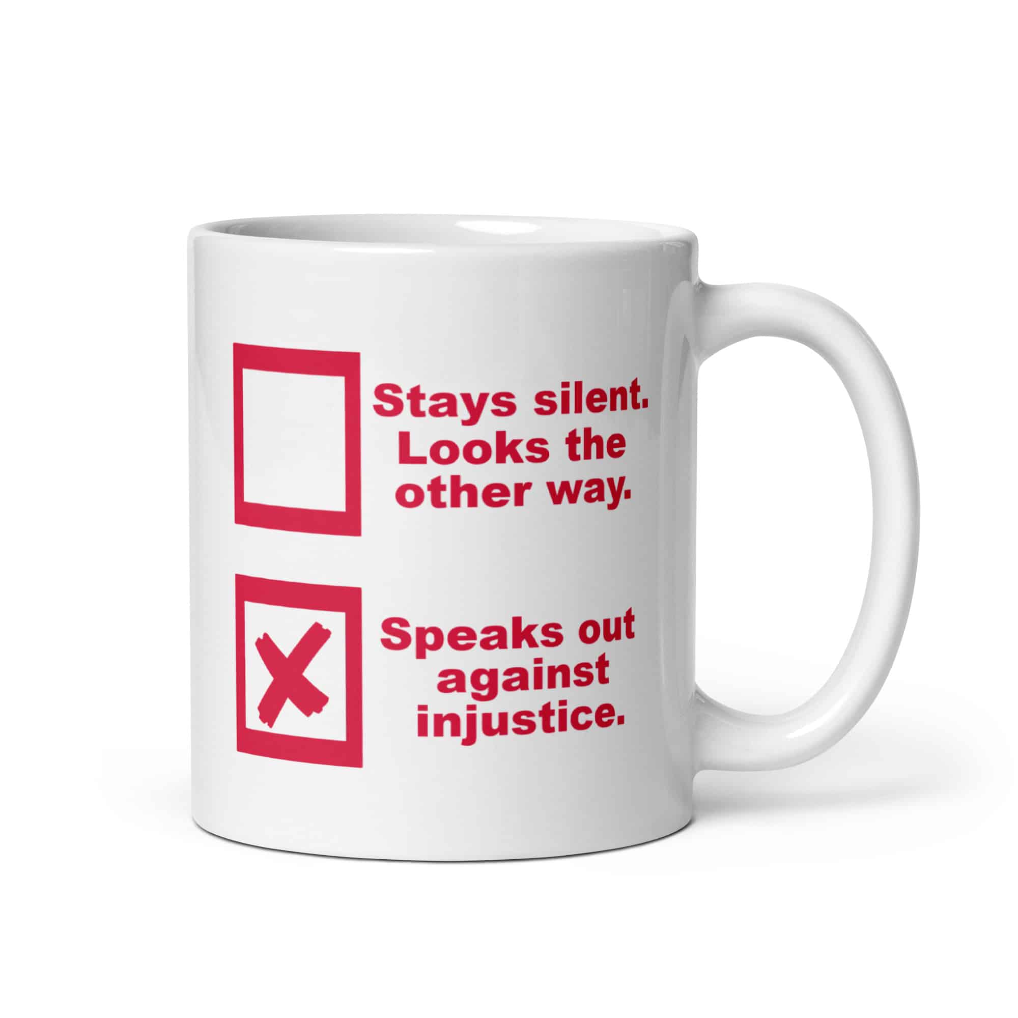 Justice Speaks White glossy mug